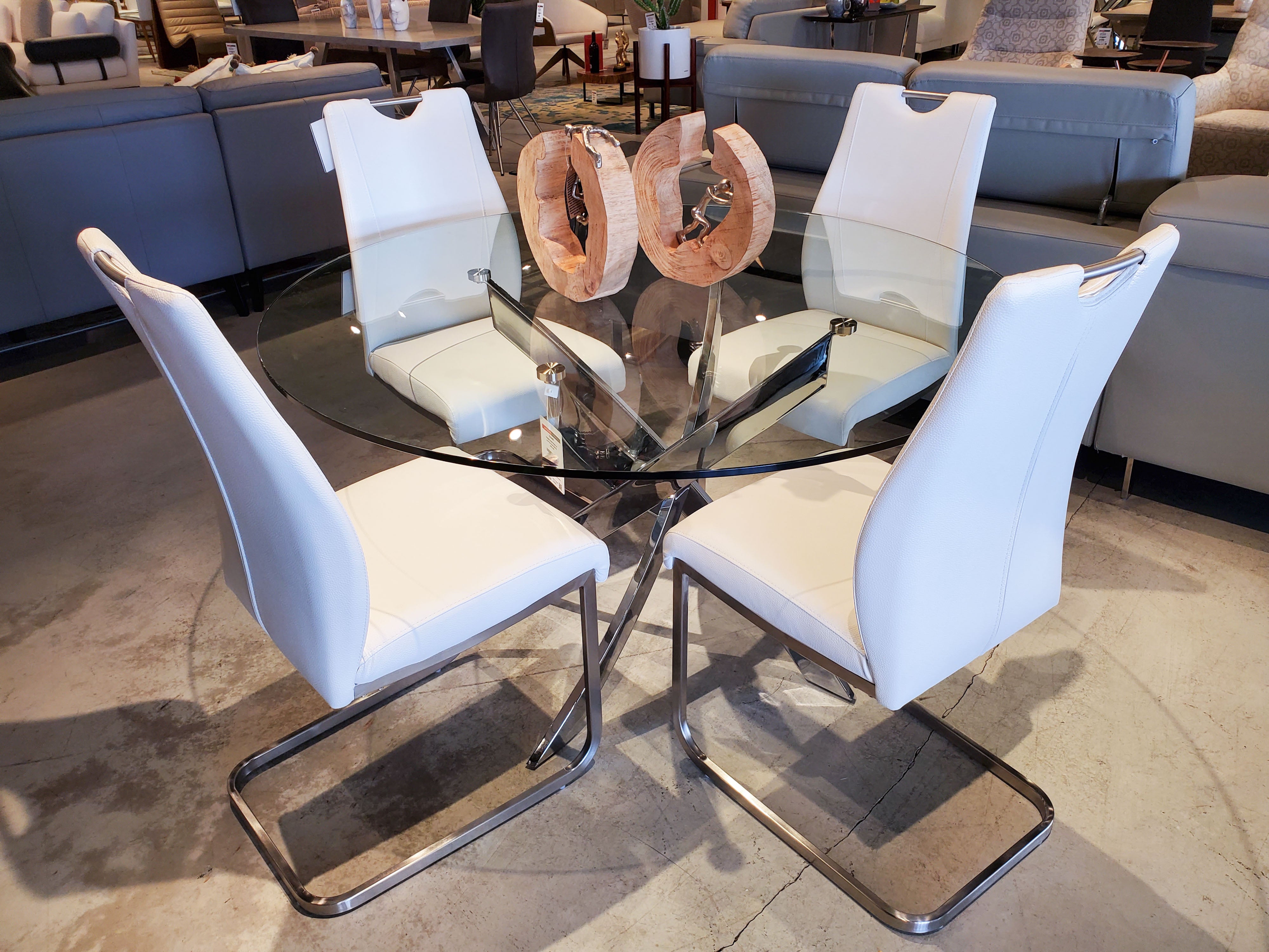 F2133 Round Dining Table + (4) HDS-5053 Dining Chair White