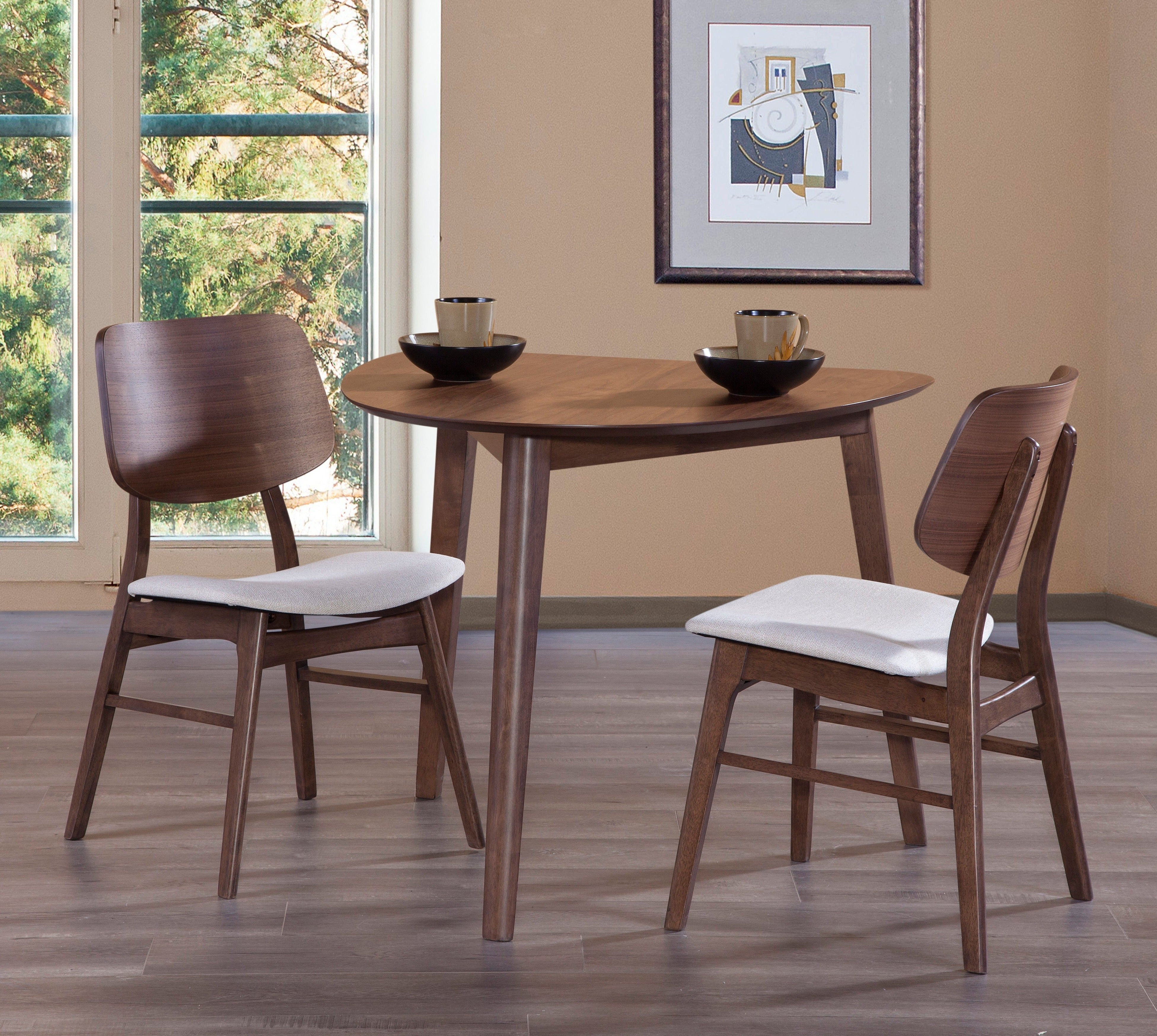 D1651 Oscar Triangle Corner Dining Table + (2) Chair Natural Walnut Finish