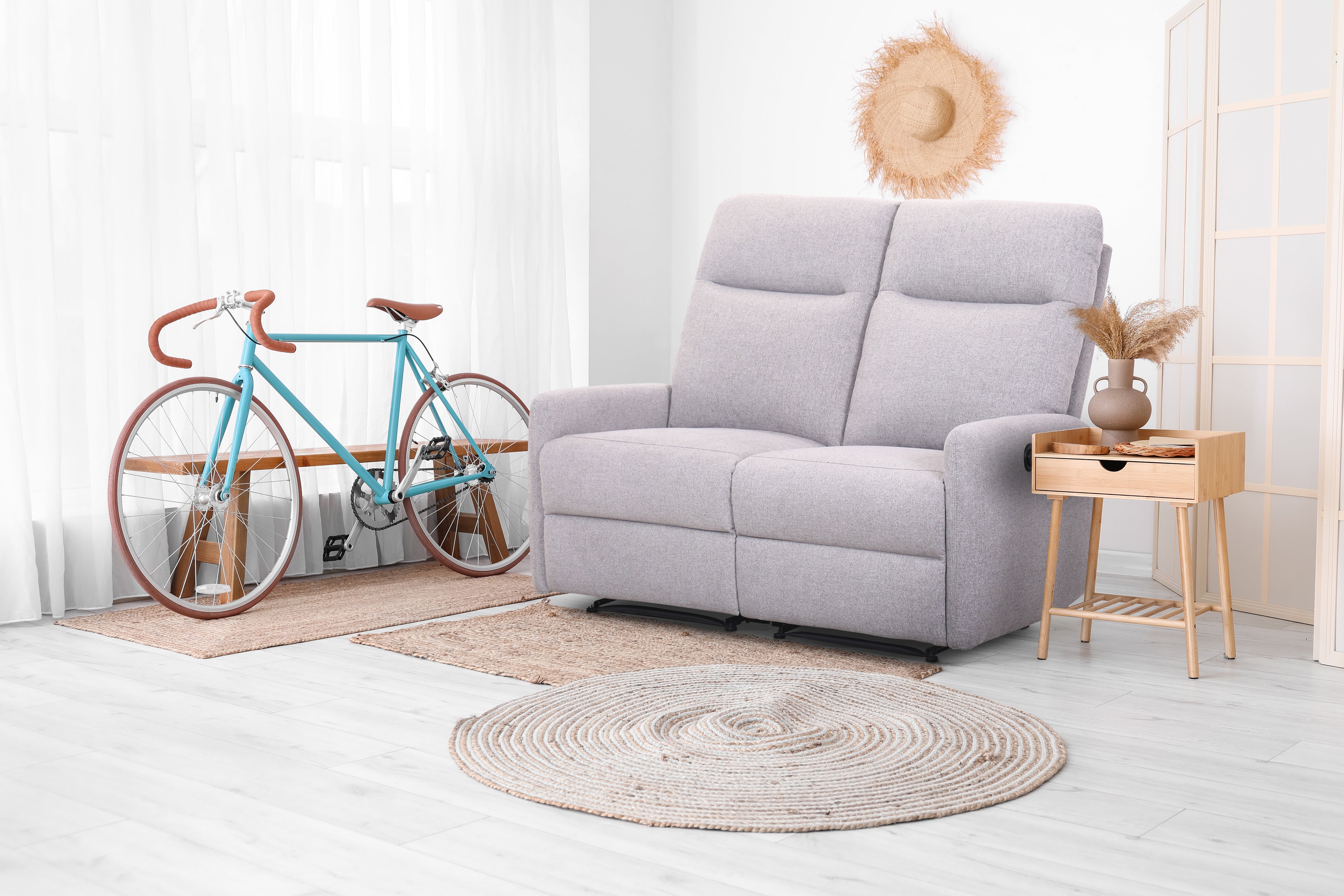 Lalas - 2-seater Recliner (Light Grey Fabric) - 47894