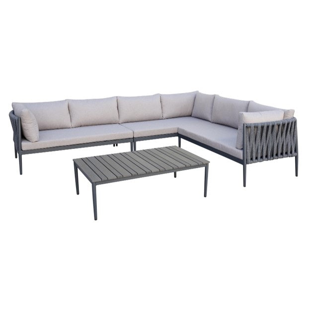 54301 4pcs Lounge Set Rope/Aluminum/Charcoal Frame/Grey Cushions