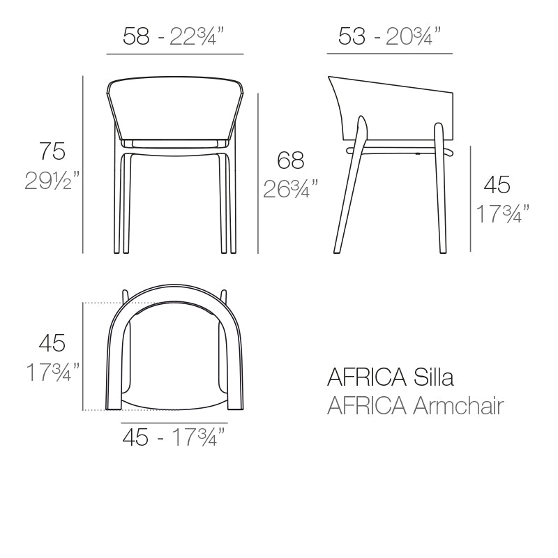 65005 AFRICA ARMCHAIR 22 ¾"X20 ¾"X29 ½" BLACK