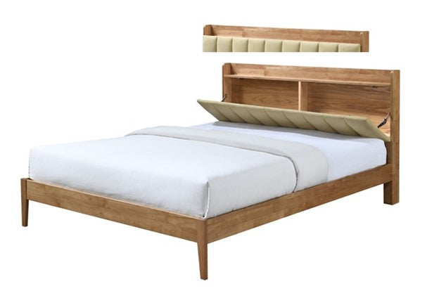 BBT-61155 Queen Size Bed w/Headboard Storage 6086-1 Light Beige/7283 Walnut