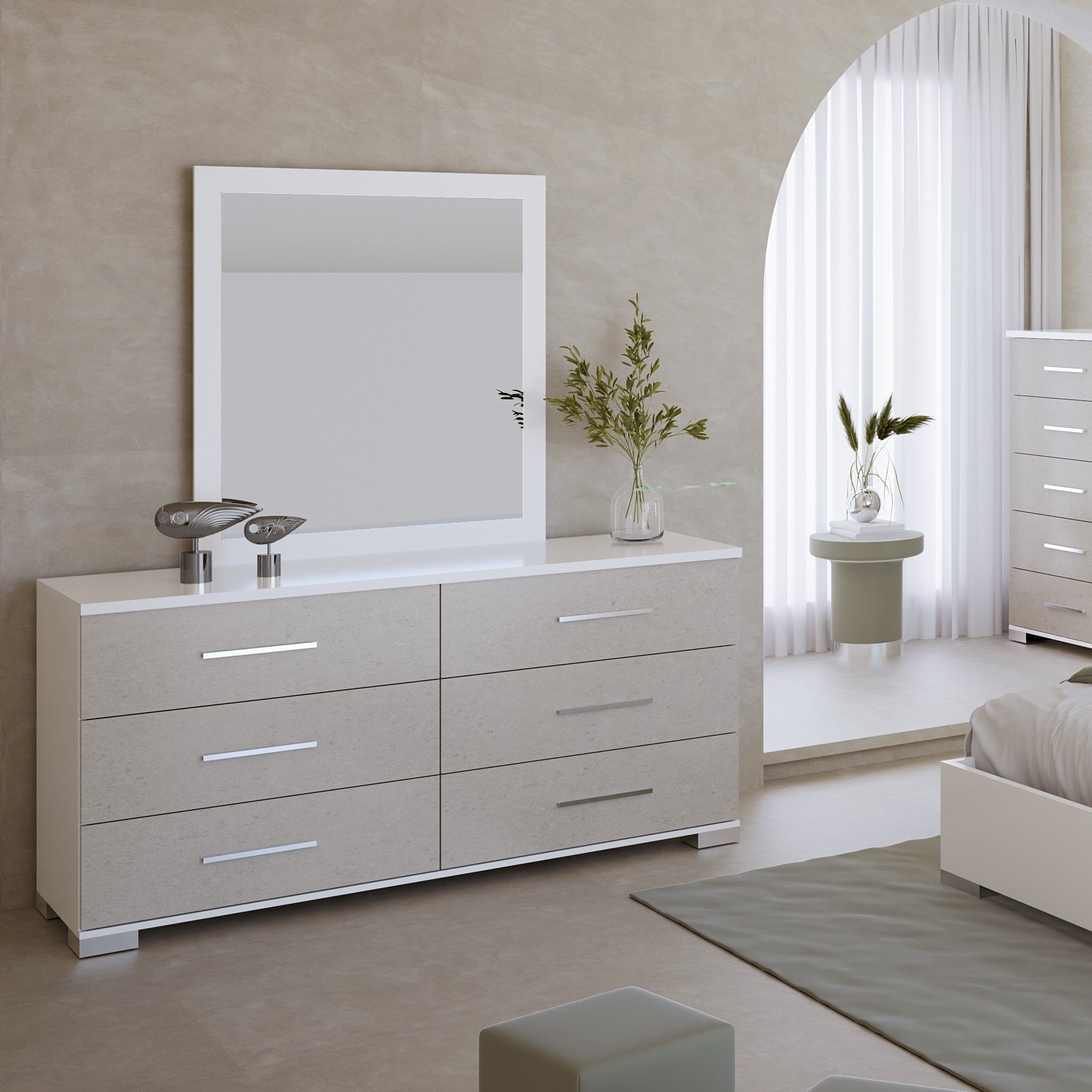 Boston Dresser + Mirror White