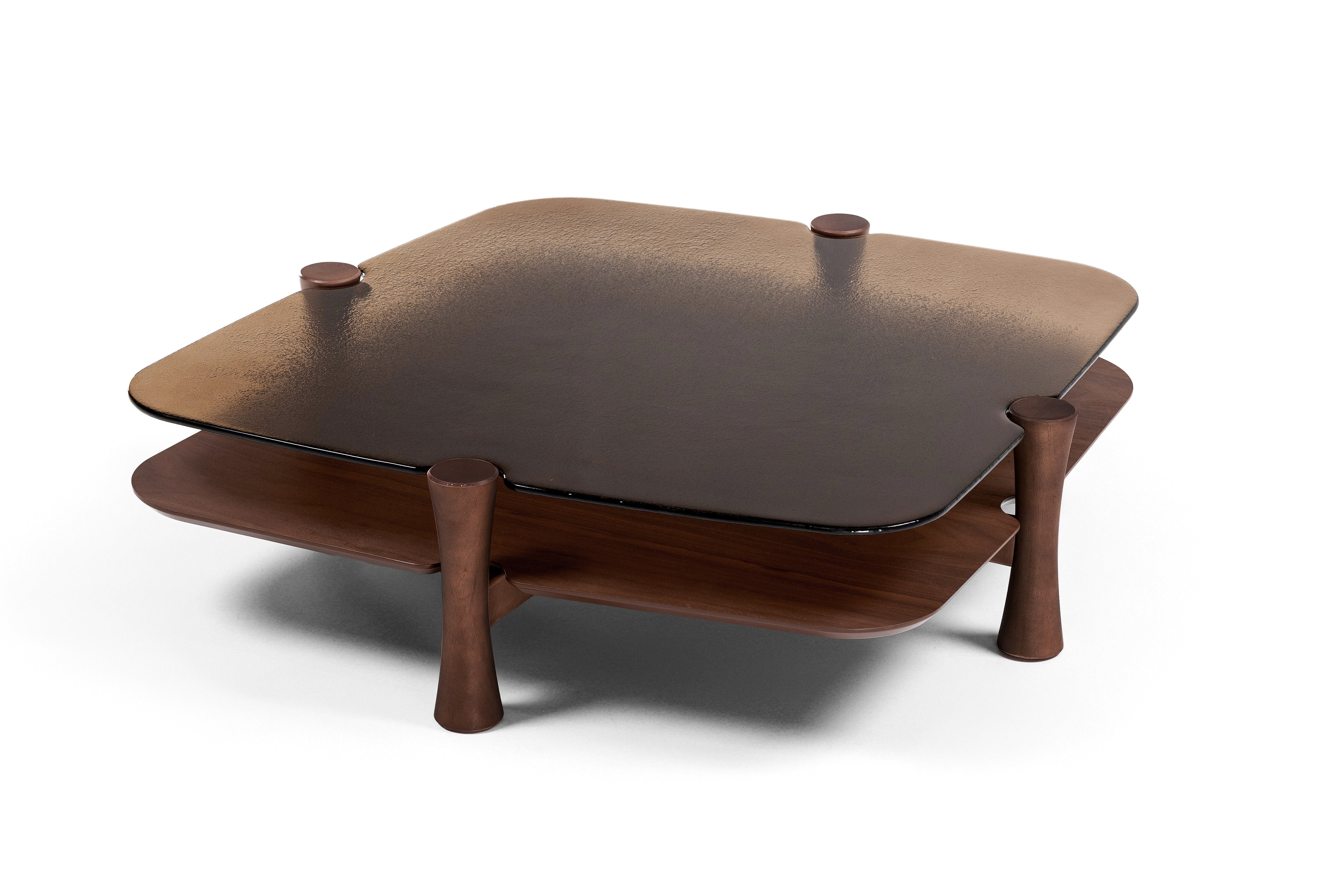 141500 CLEO Coffee Table 41" x 41" x 11.8"Ht Nogueira/Bronze Glass