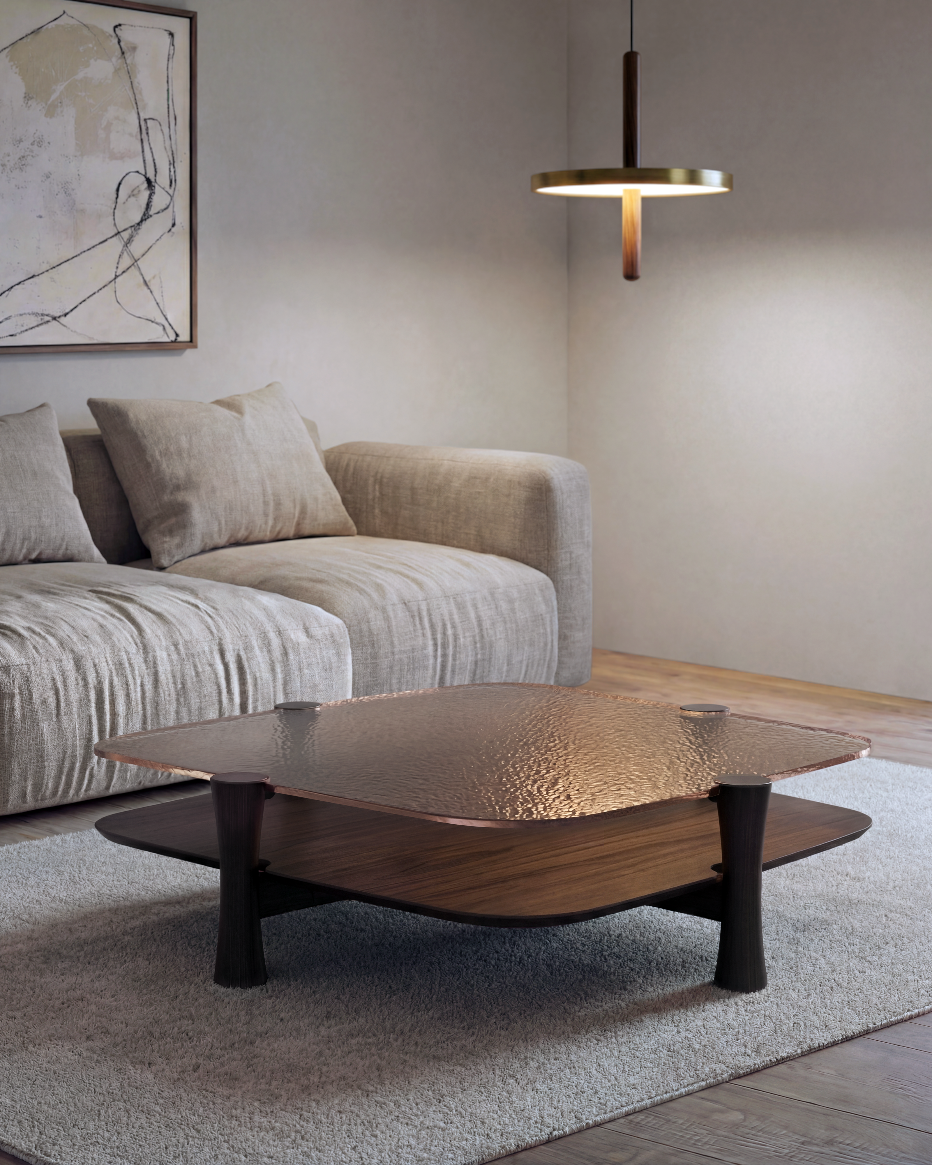 141500 CLEO Coffee Table 41" x 41" x 11.8"Ht Nogueira/Bronze Glass