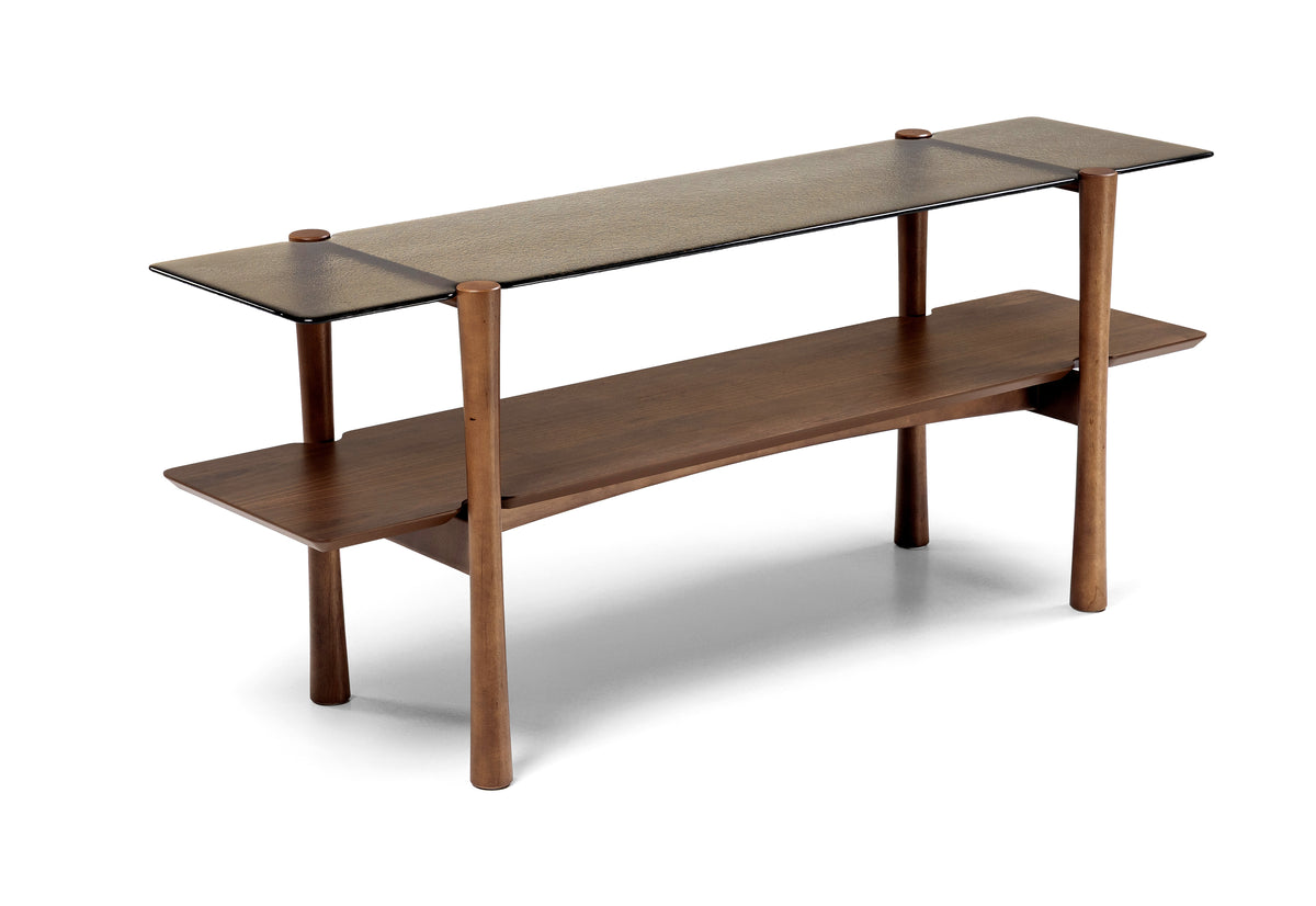 142932 GAIA Console 59"W x 17.7"D x 29.5"Ht Nogueira/Bronze Glass