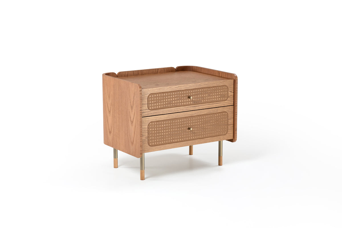 135114 VIVI Nightstand 27.5"x 19.7"x 22.9"H Carvalho (Oak) Amendoa (Almond)/Nogueira Mesh