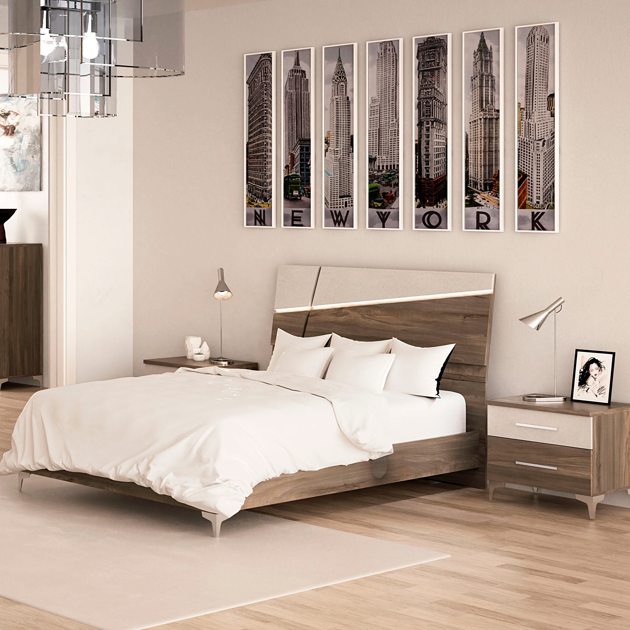 Wabi Queen Bedroom Set + Dresser + Mirror + Nightstand Gravity Diagonal/Grey Finish