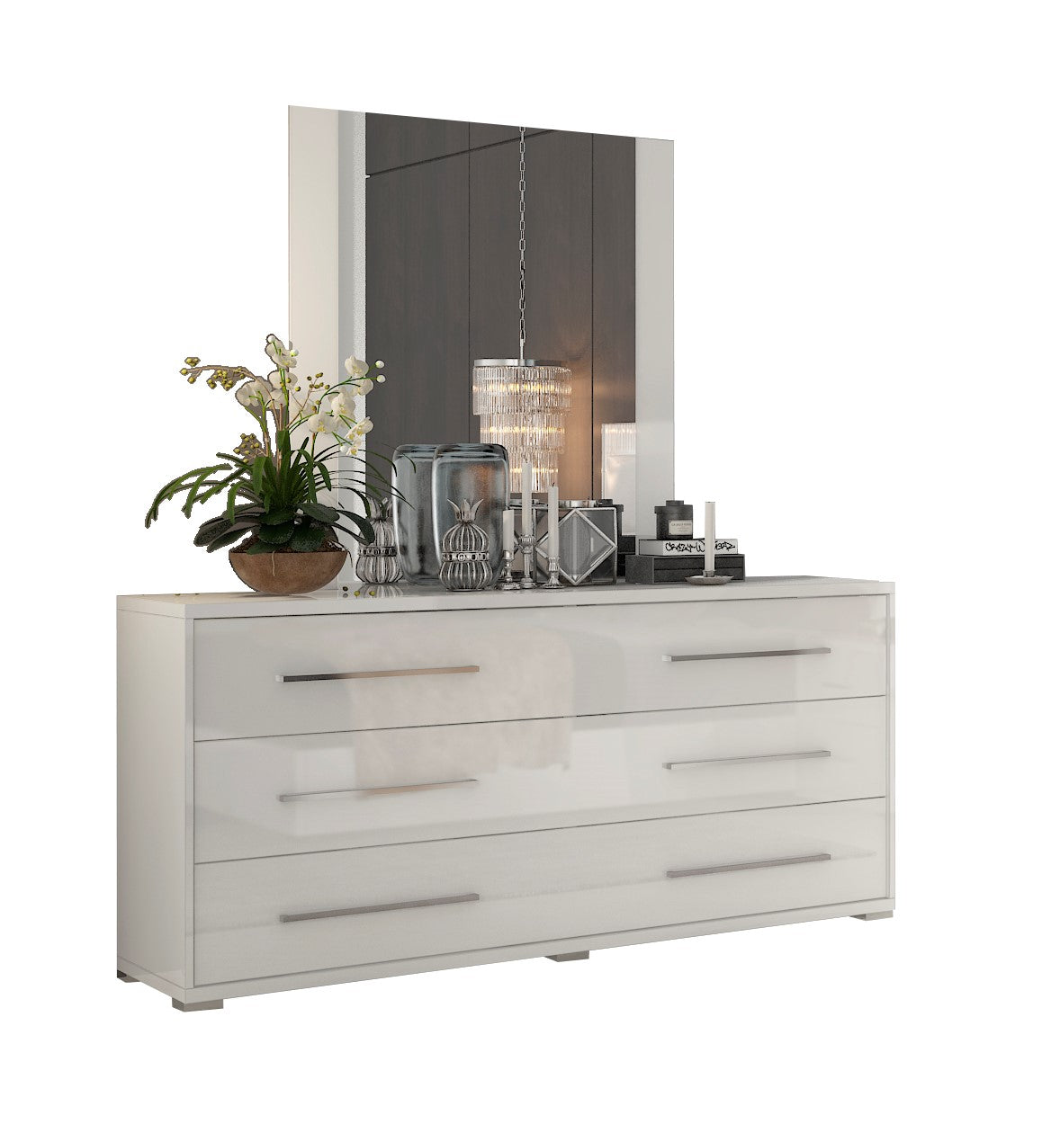 Versalles Dresser + Mirror Set White Laquer