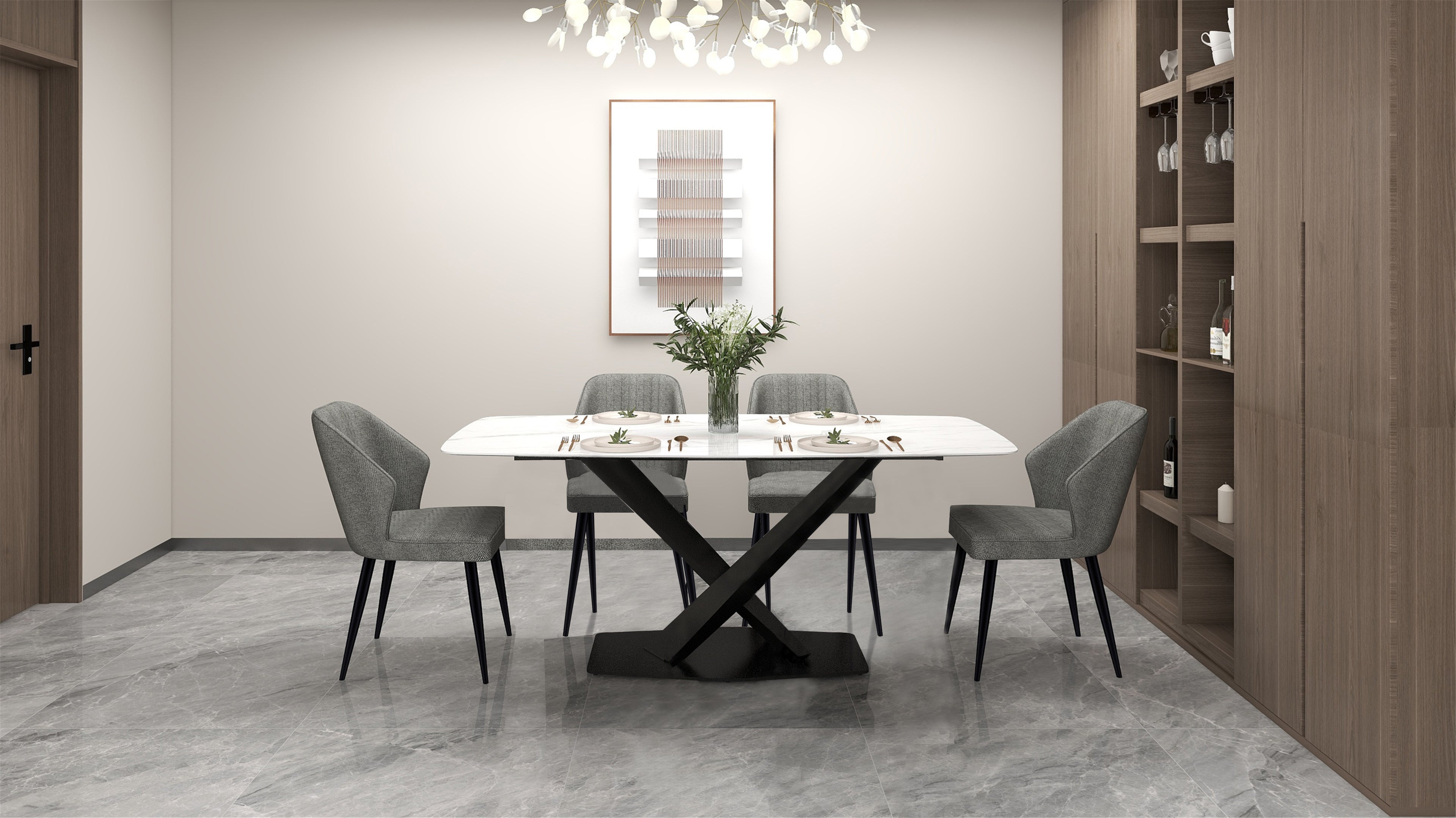 EXPRESS Rectangular Dining Table 63 inch (Top+Base) 538 Sintered Stone/512 Matte Black