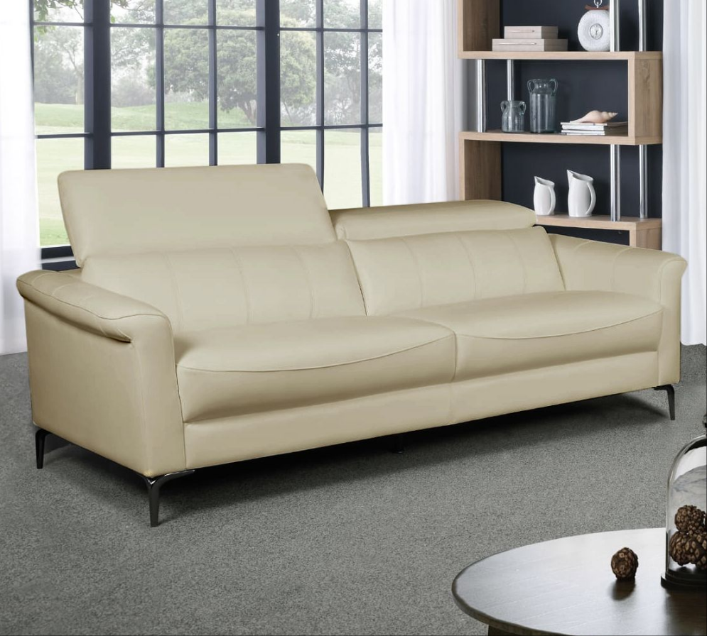 FD3508 3-seater Sofa w/USB Port 642B Beige Leather Touch