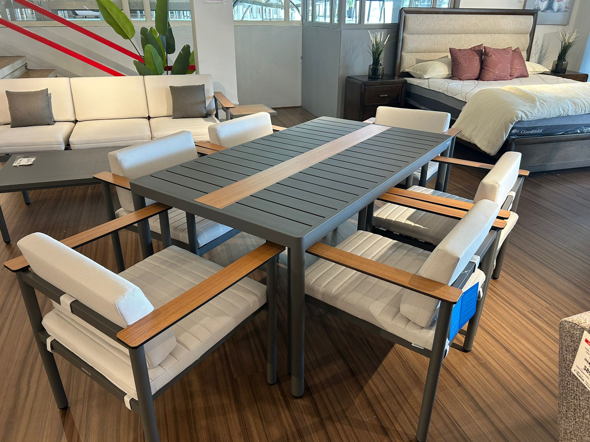 NOLA Dining Set Table 72" x 41" + (6) Dining Chairs Aluminum/Polywood