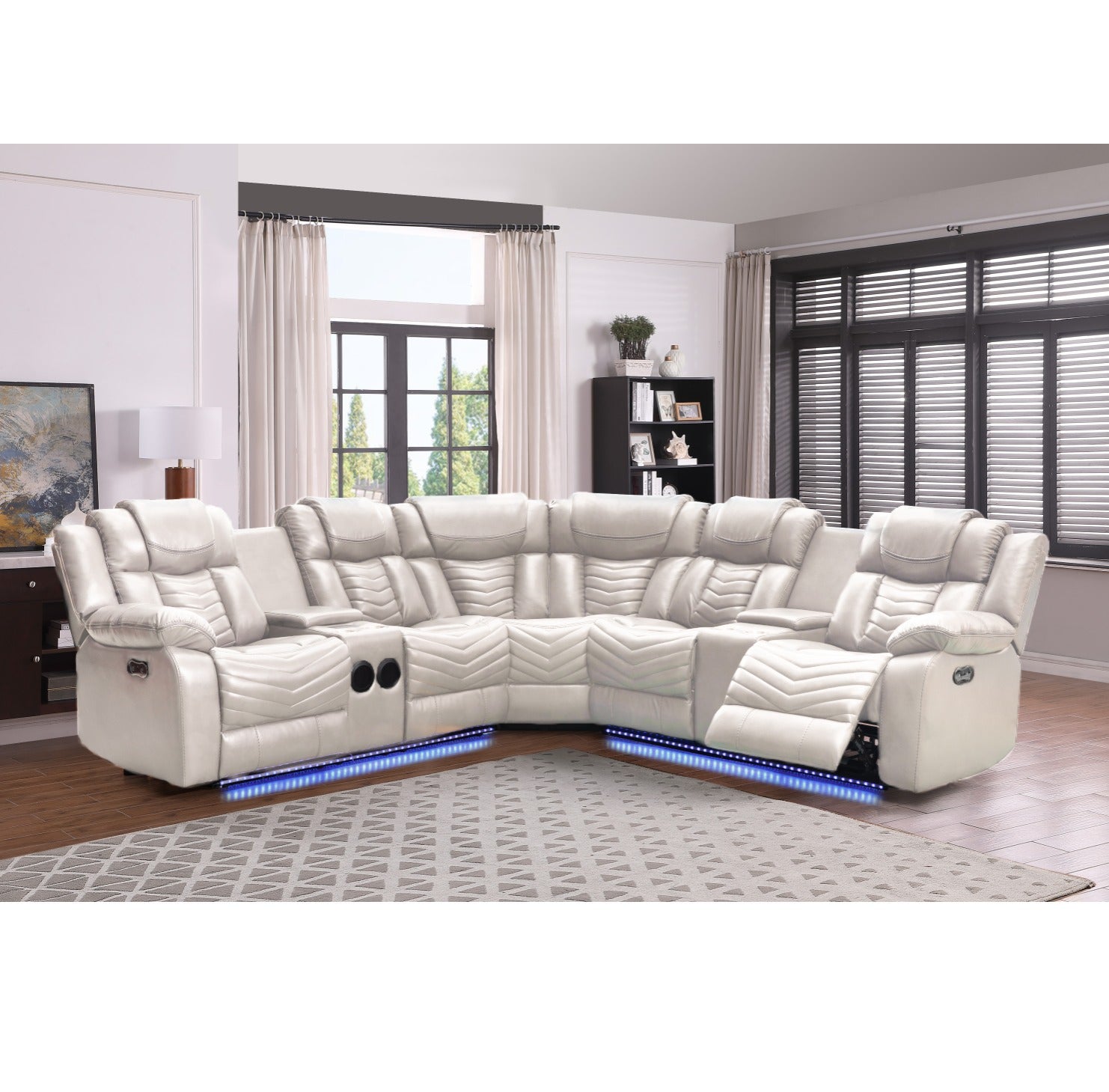 ZENITH Sectional Power Recliner Bluetooth Speaker/LED/Storage Console/Beige