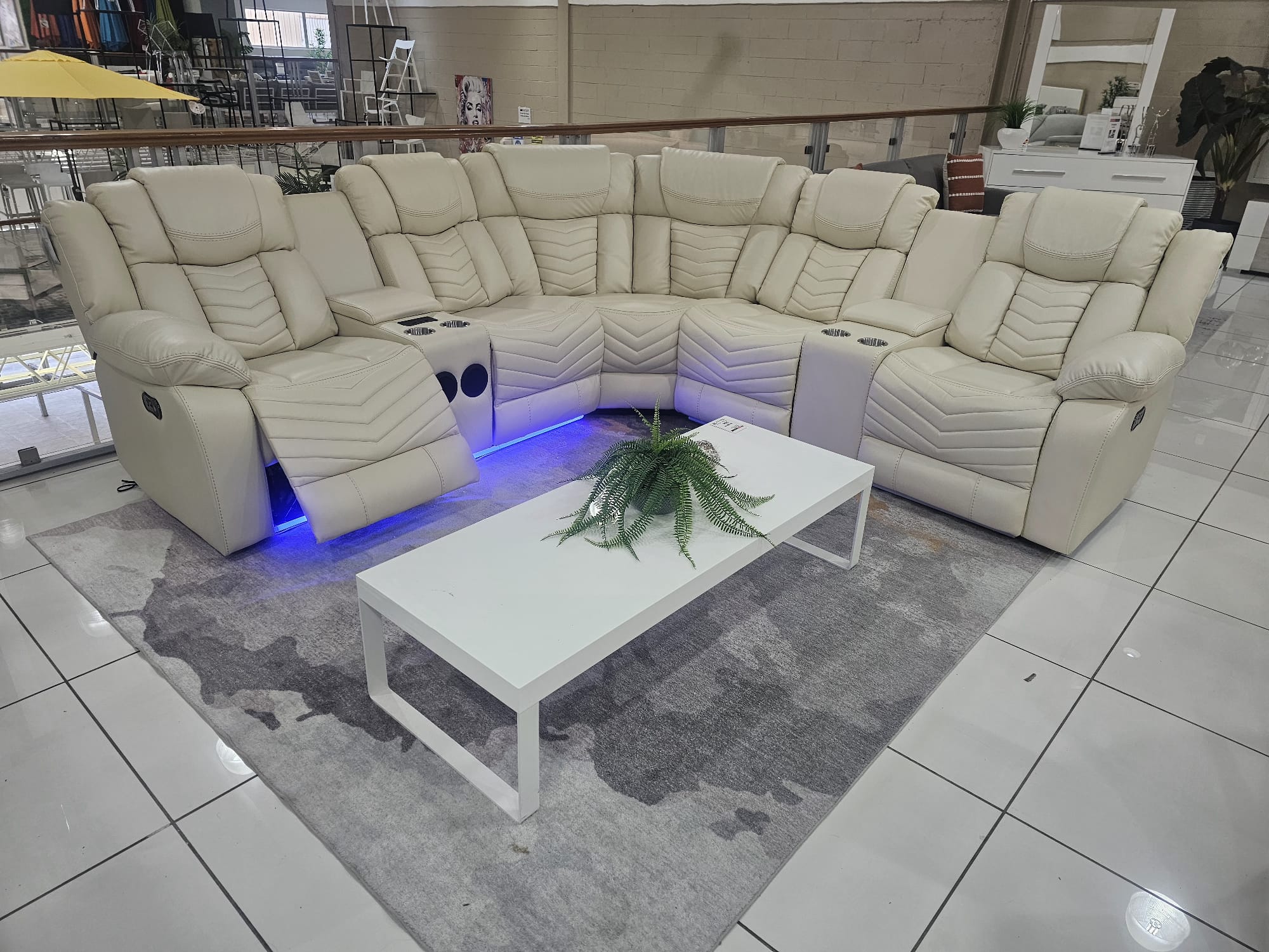 ZENITH Sectional Power Recliner Bluetooth Speaker/LED/Storage Console/Beige