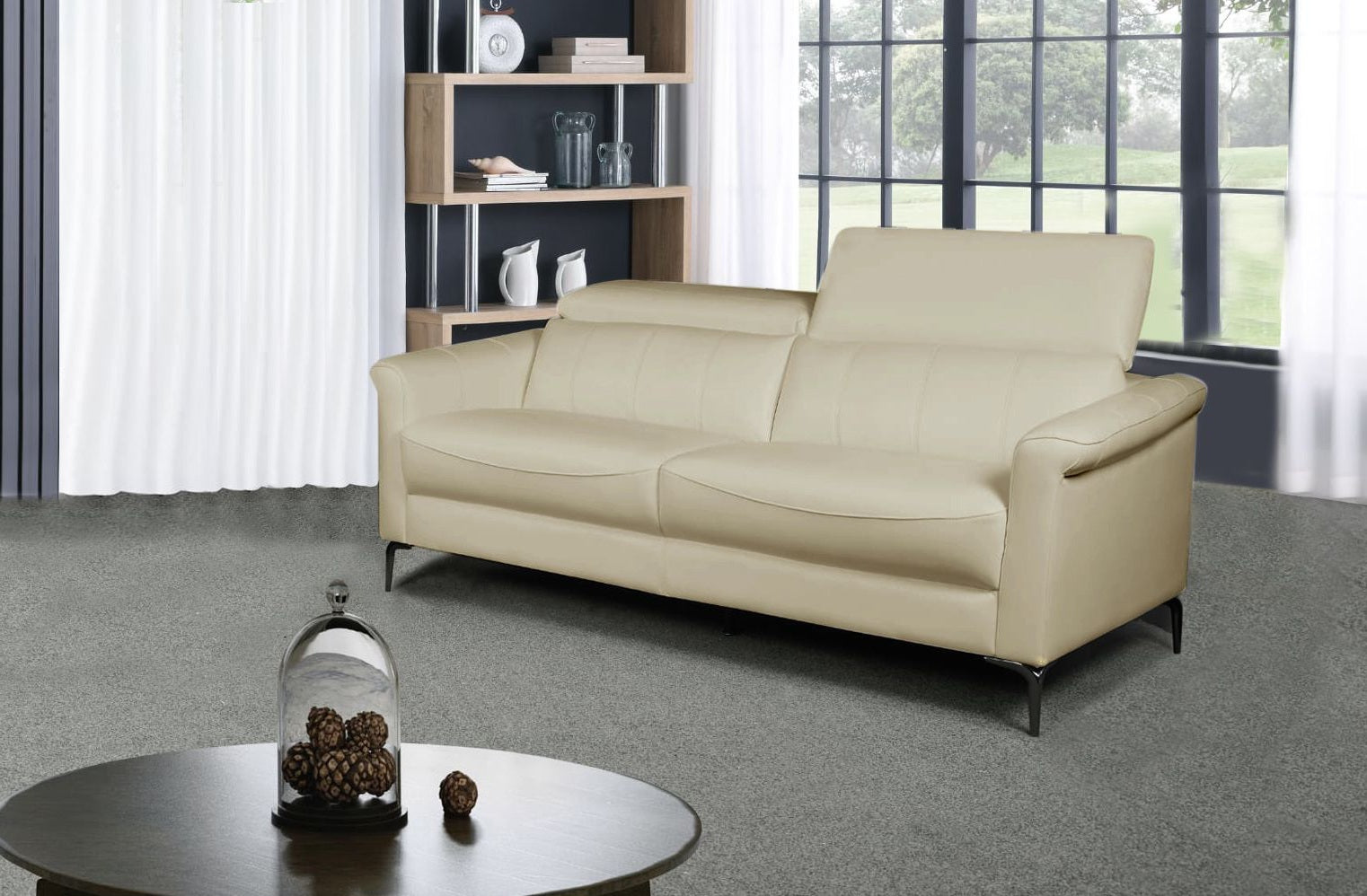 FD3508 2-seater Sofa w/USB Port 642B Beige Leather Touch