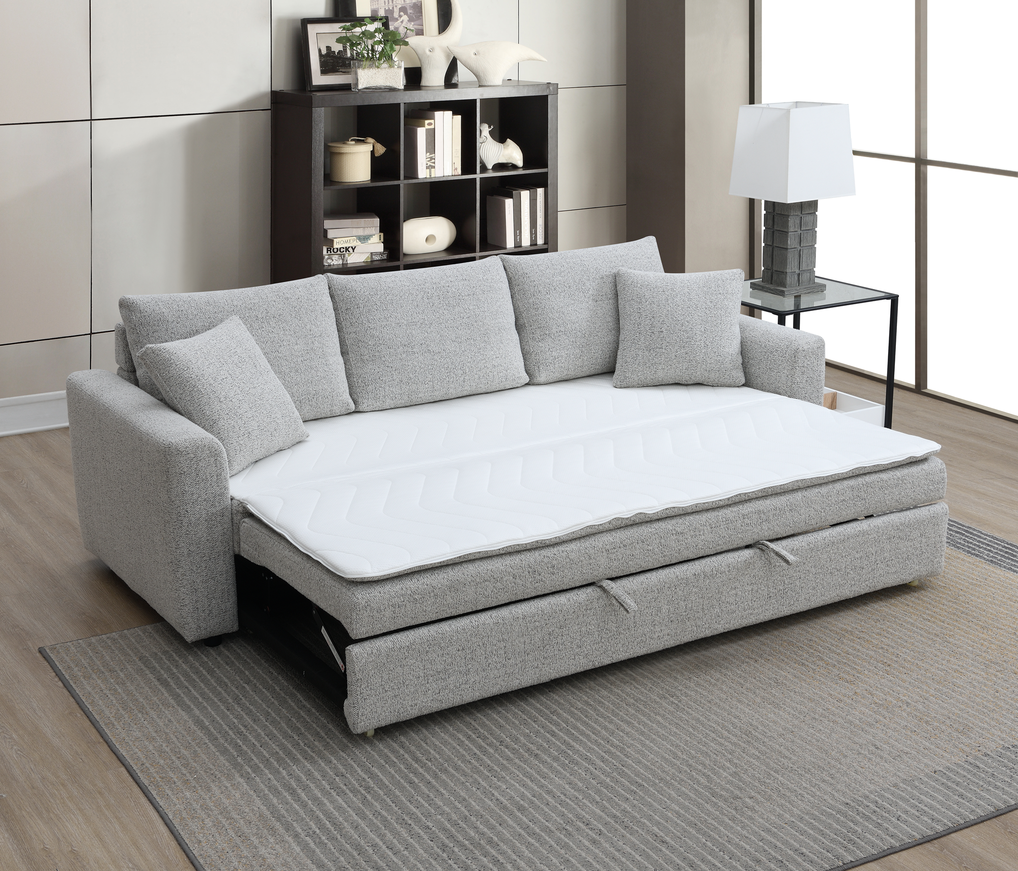 LV03880 Sofa Sleeper w/2 Pillows 89"L x 37"D x 35"H Gray Boucle SKY2305-4