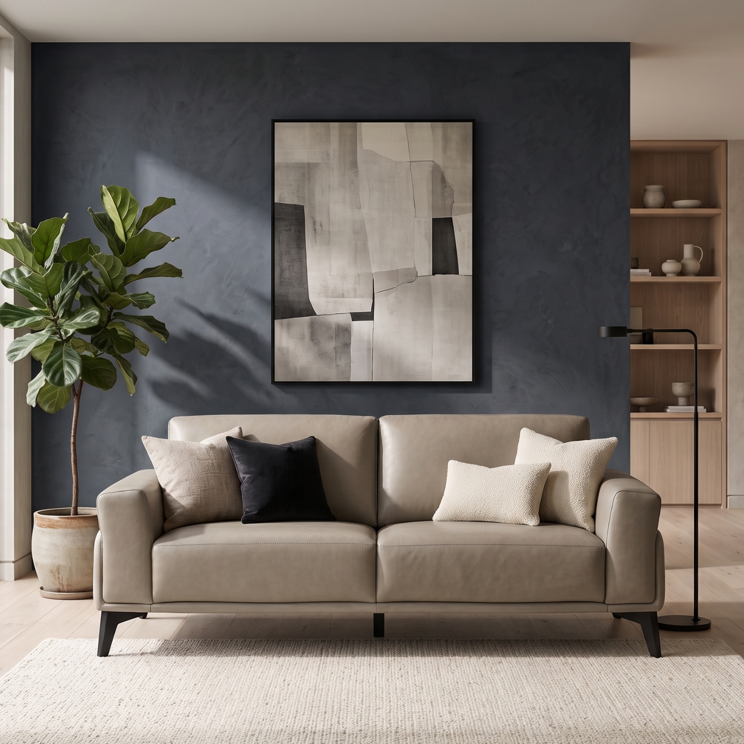 CUOMO 3-Seater Sofa Leather Beige