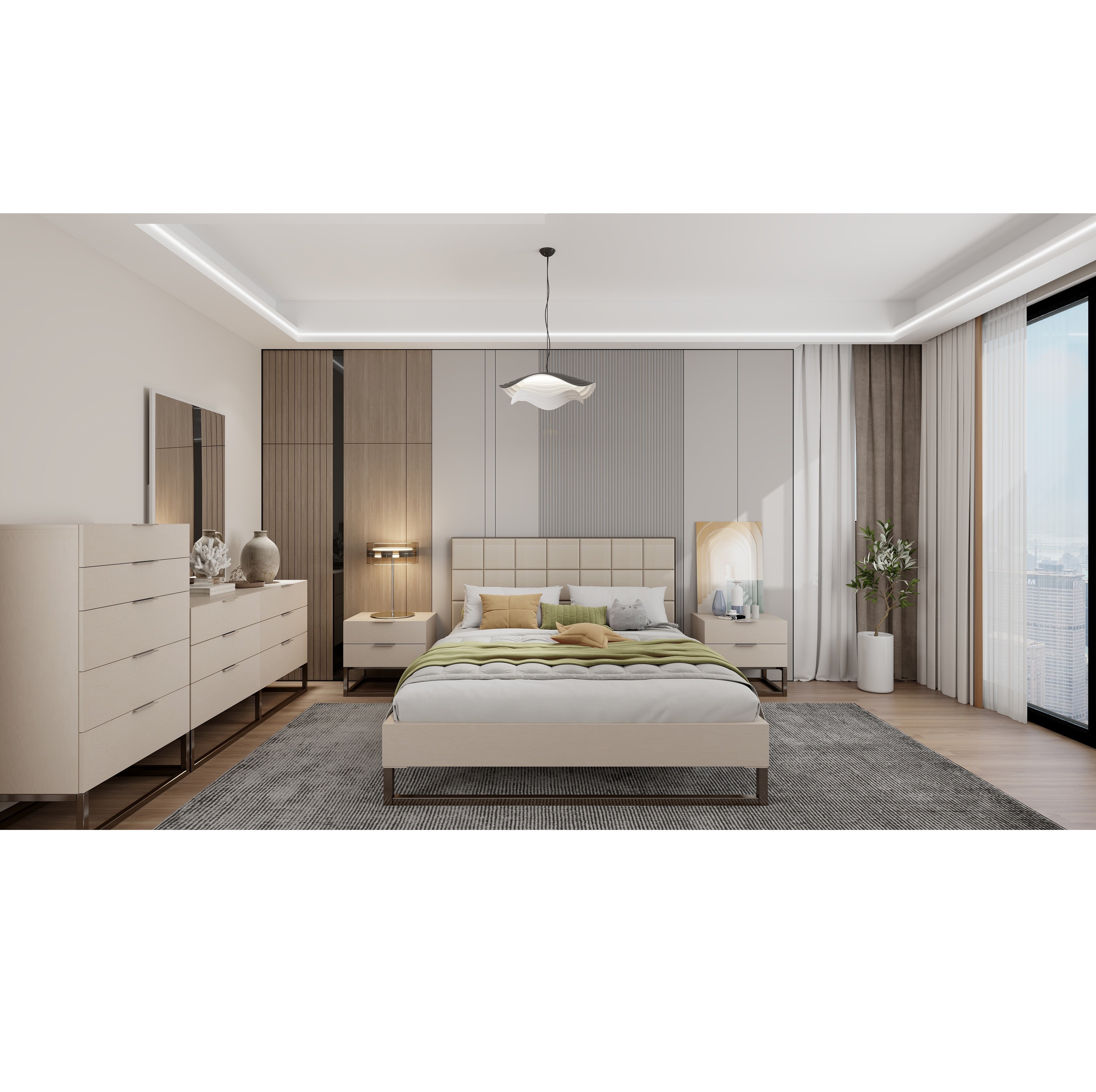 1549 MADRID Bedroom Set King Bed + Dresser + Mirror + Nightstand W2