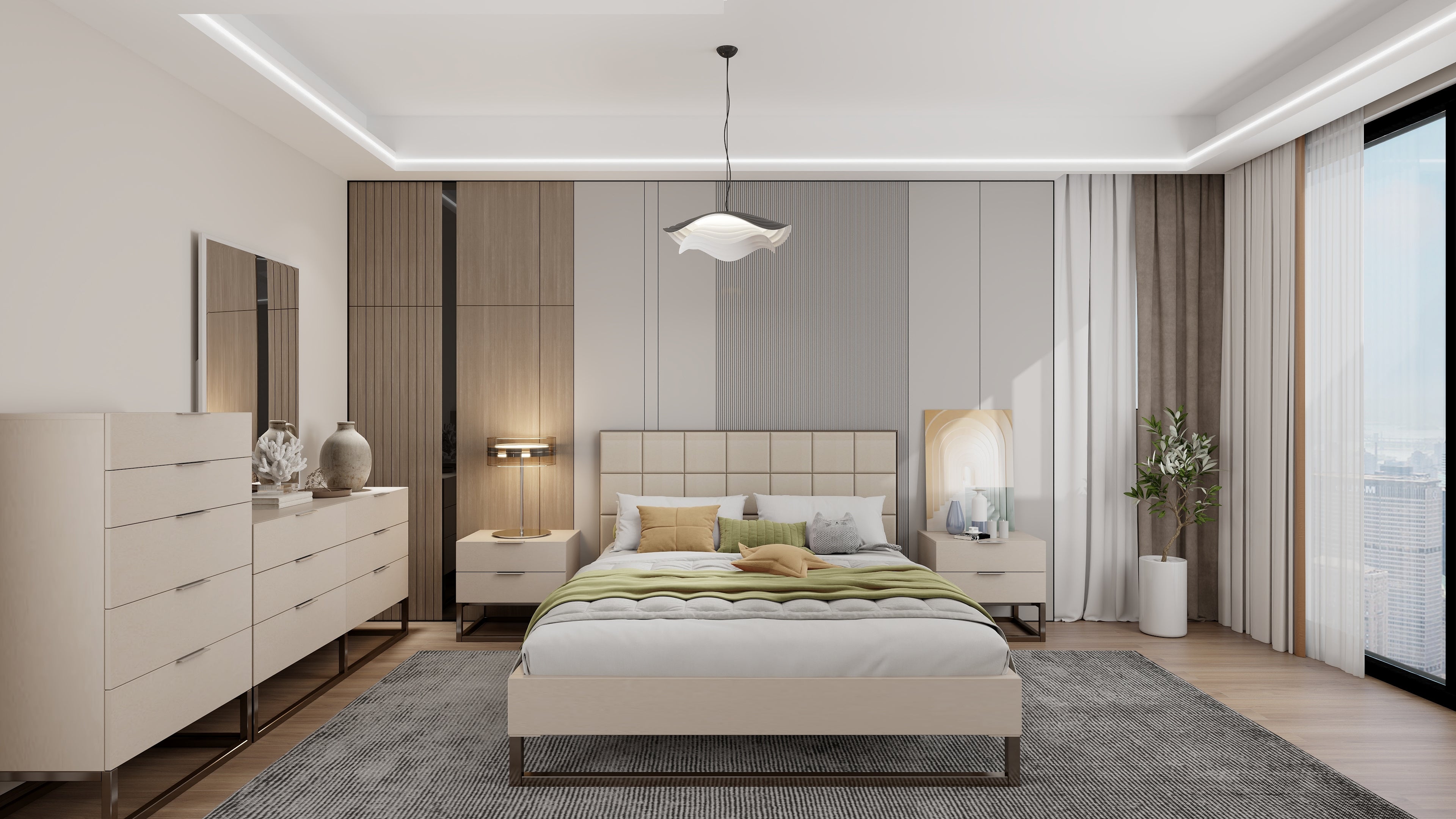 1549 MADRID Bedroom Set Queen Bed + Dresser + Mirror + Nightstand W2