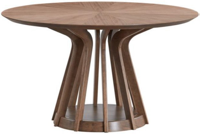 DN04190 Dining Set - Round Dining Table 47"Dia + (4) Dining Chairs Walnut Finish/Light Grey Fabric