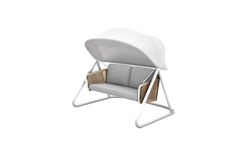 L284 Muses Swing 72"x 53"x 60" Aluminum/Nature Wicker/Cushion & Pillow Beige/White/Hanging Rope Grey