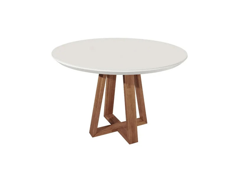 Bennet - Round Dining Table 45" Dia. (Off-White Gloss-Glass top/Natural Base) - 48095