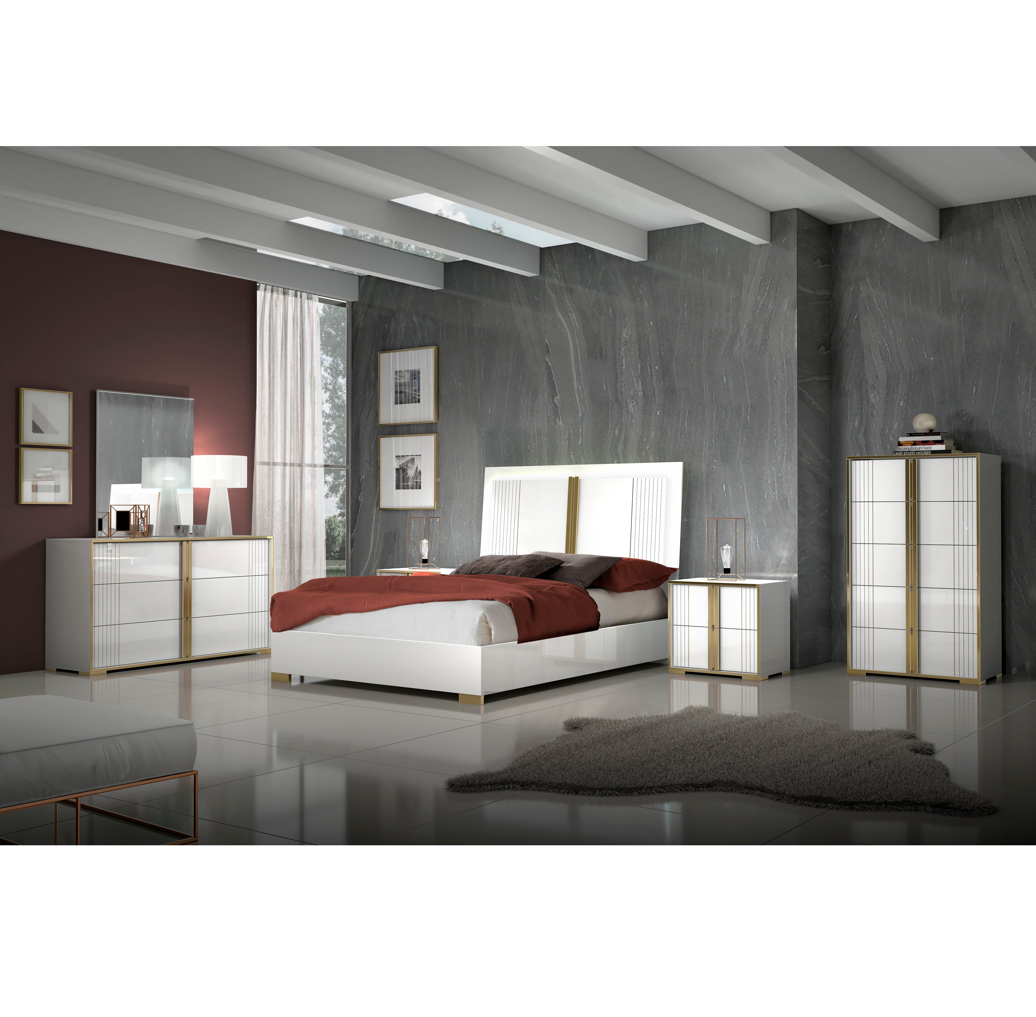 Rosa Bedroom Set King Bed + Dresser + Mirror + Nightstand White Laquer Ambiente Moderno Rosa Bedroom Set King Bed + Dresser + Mirror + Nightstand White Laquer Ambiente Moderno