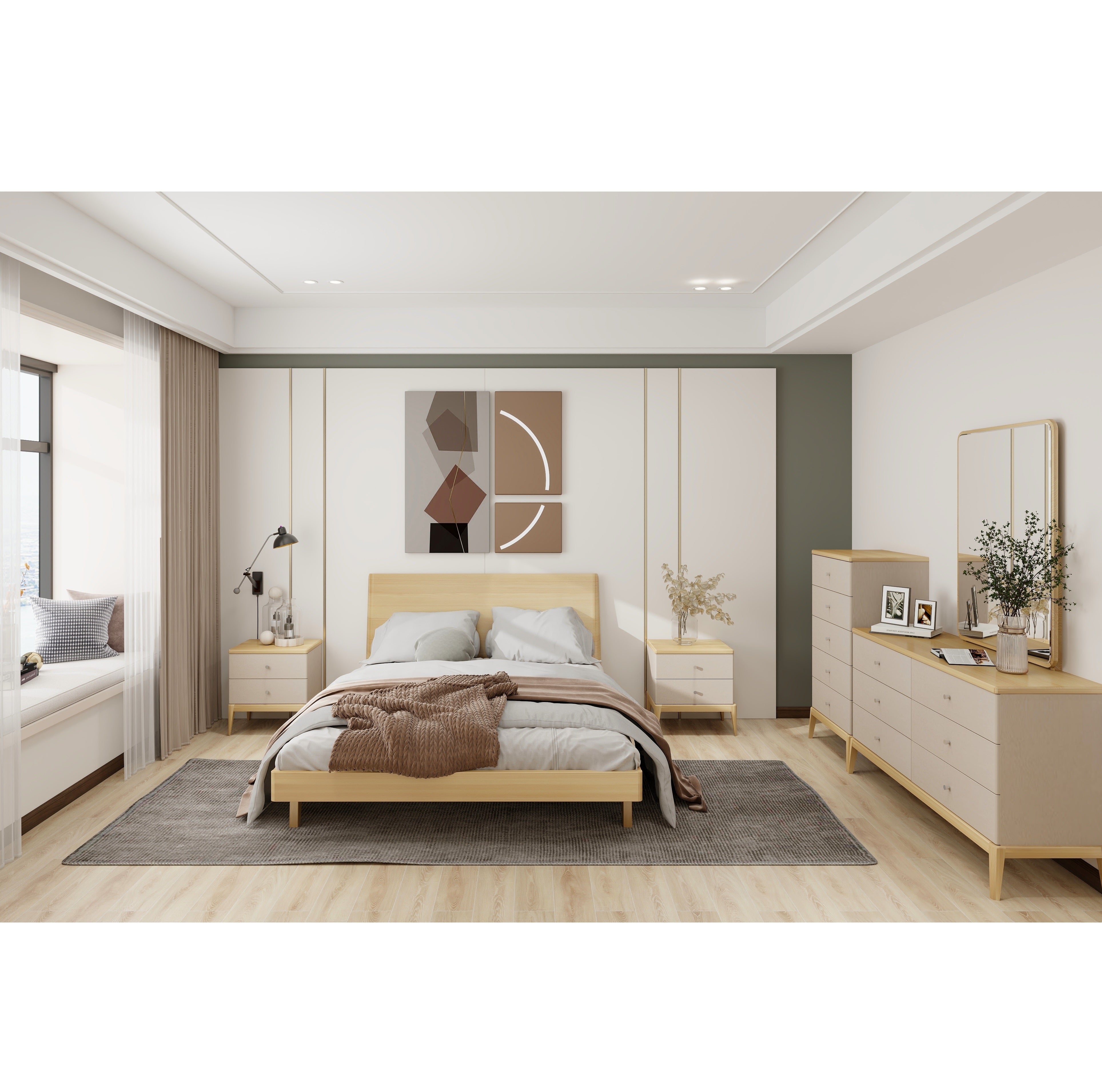 1563 TRANQUILITY Bedroom Set Queen Bed + Dresser + Mirror + Nightstand W18