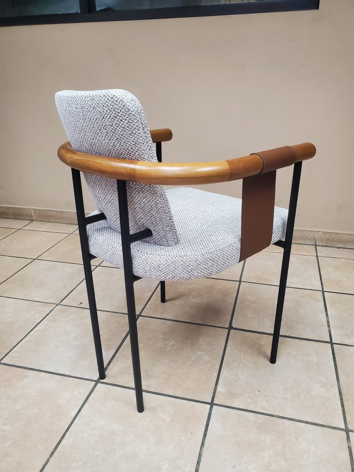 CAD913 COZY Dining Chair Black Metal/Amendoa /Brown Leather/K579 Fabric