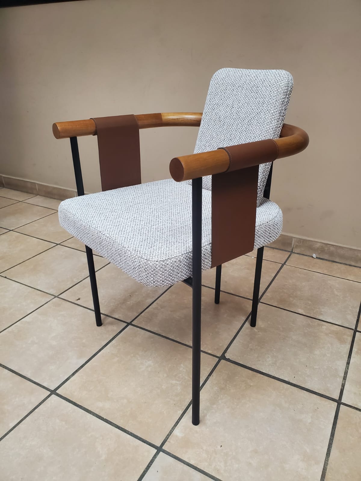 CAD913 COZY Dining Chair Black Metal/Amendoa /Brown Leather/K579 Fabric