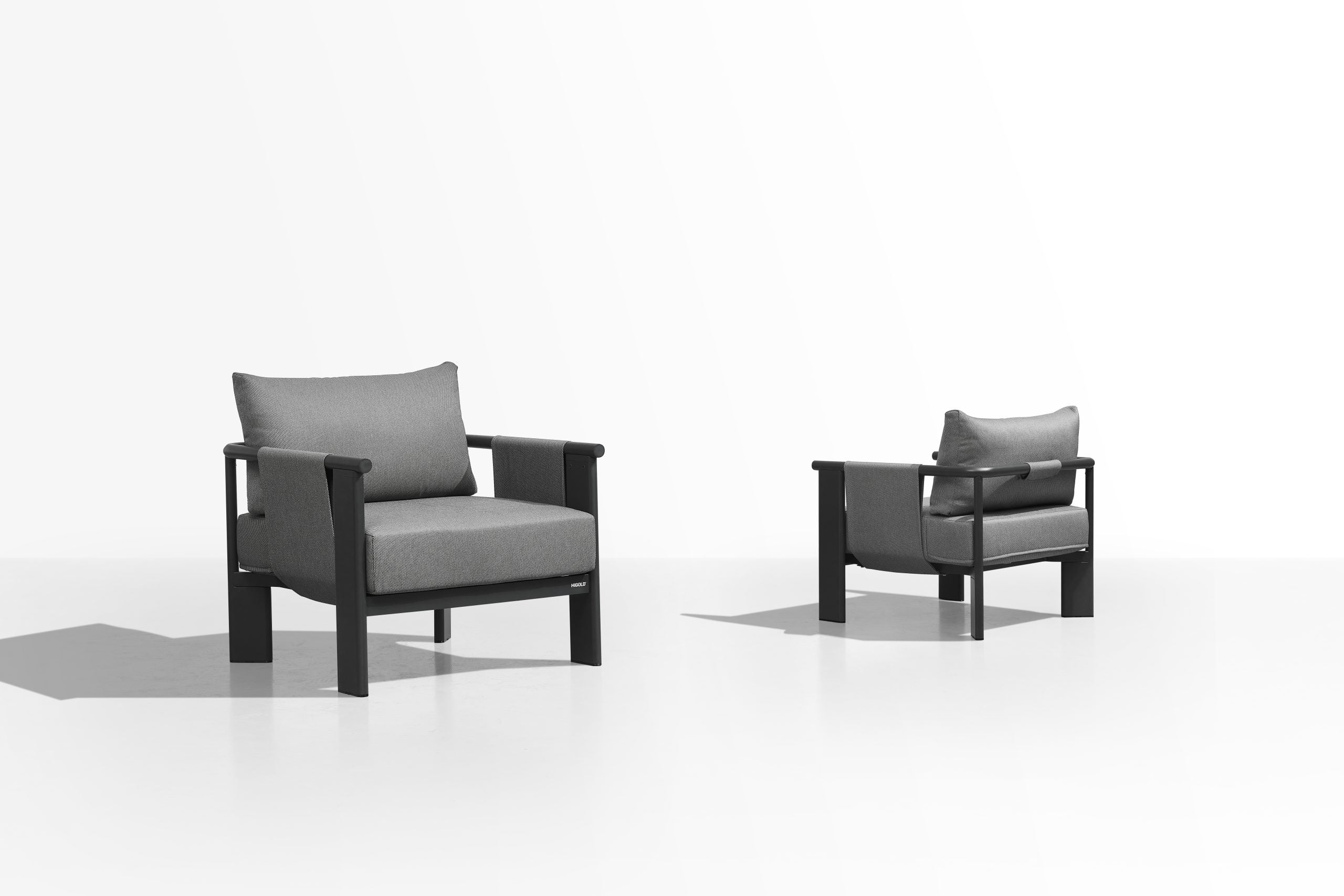 LIGO Sofa Set - 3-Seater + (2) Lounge Chairs + (2) Side Tbl + Coffee Tbl Dark Grey Aluminum