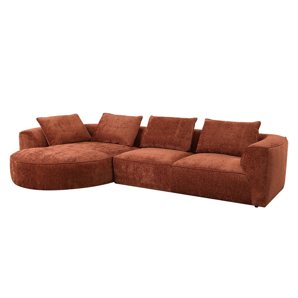 LV03240 Sectional Sofa Left Chaise (Facing) with 2 Back Pillows Rust Brown Chenille