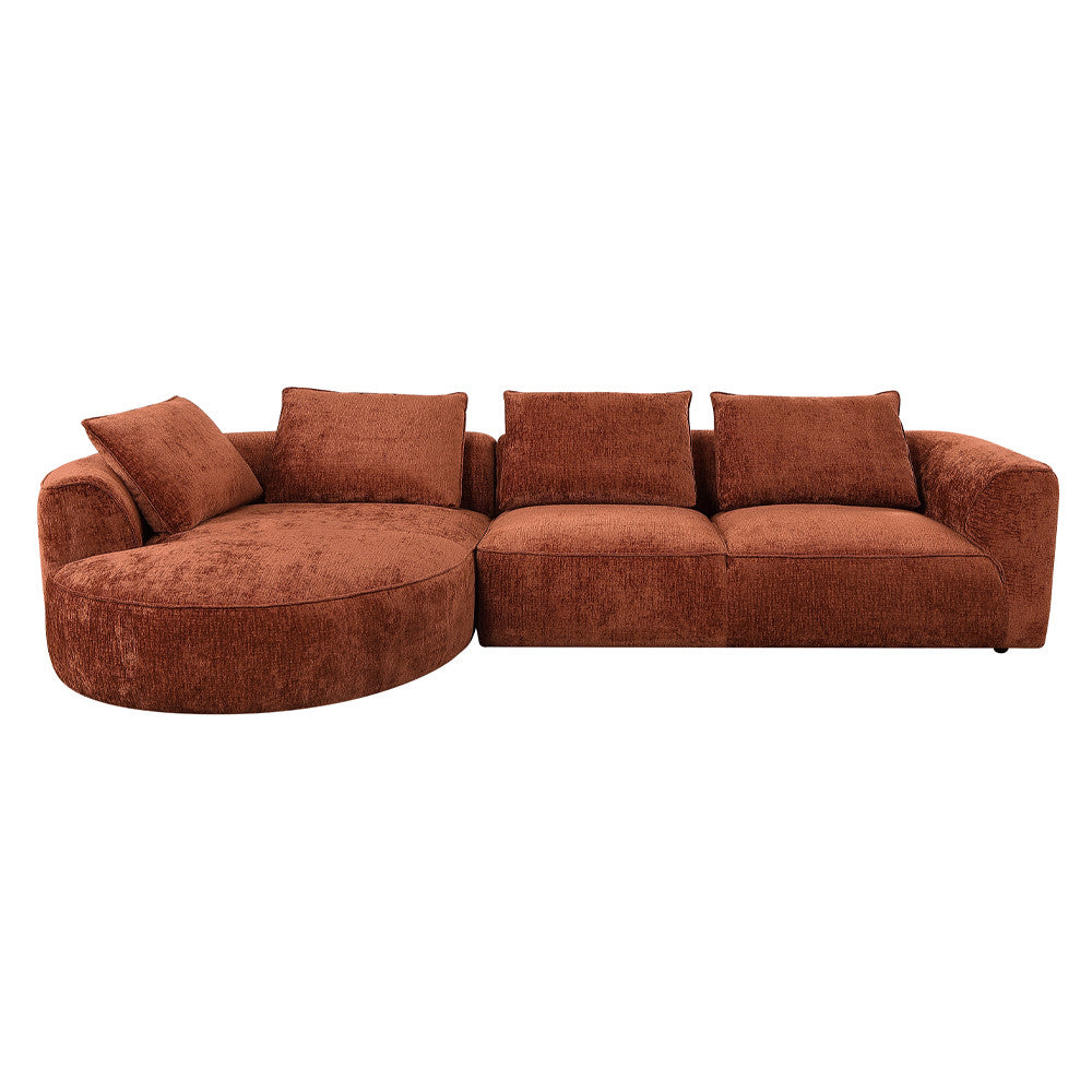 LV03240 Sectional Sofa Left Chaise (Facing) with 2 Back Pillows Rust Brown Chenille