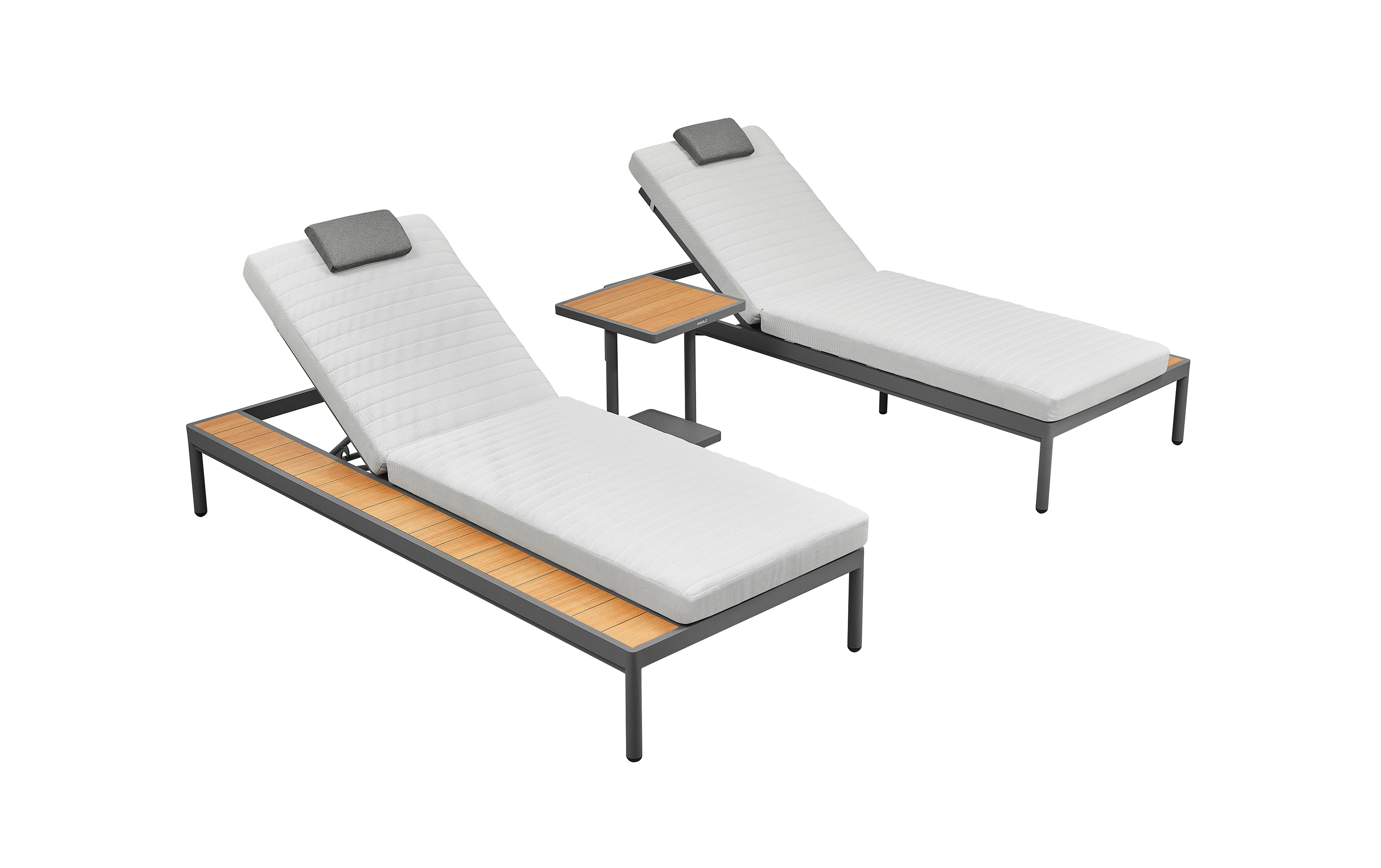 NOLA Sunlounge Set - (2) Chaise Lounge + Side Table Aluminum/Polywood