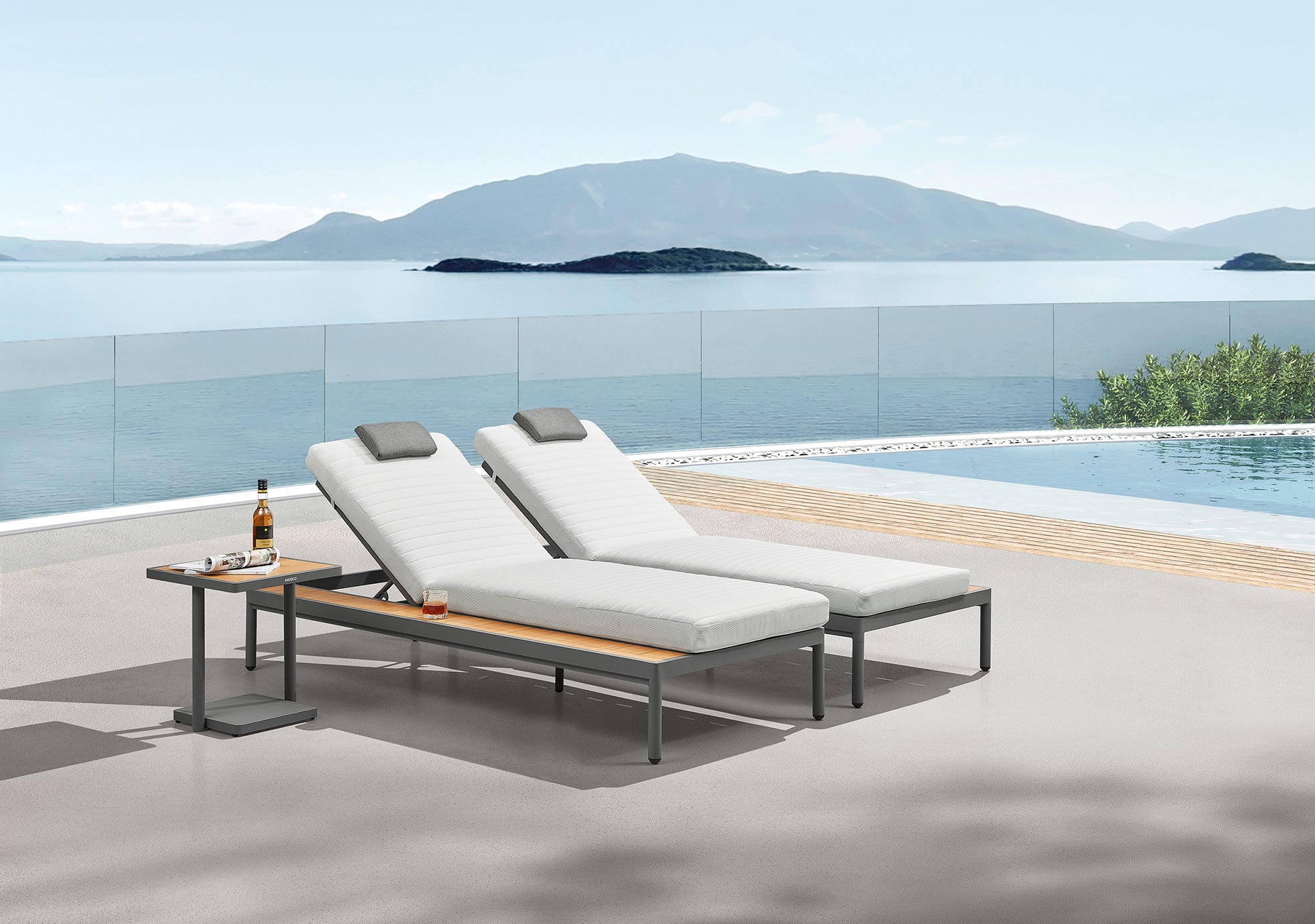 NOLA Sunlounge Set - (2) Chaise Lounge + Side Table Aluminum/Polywood