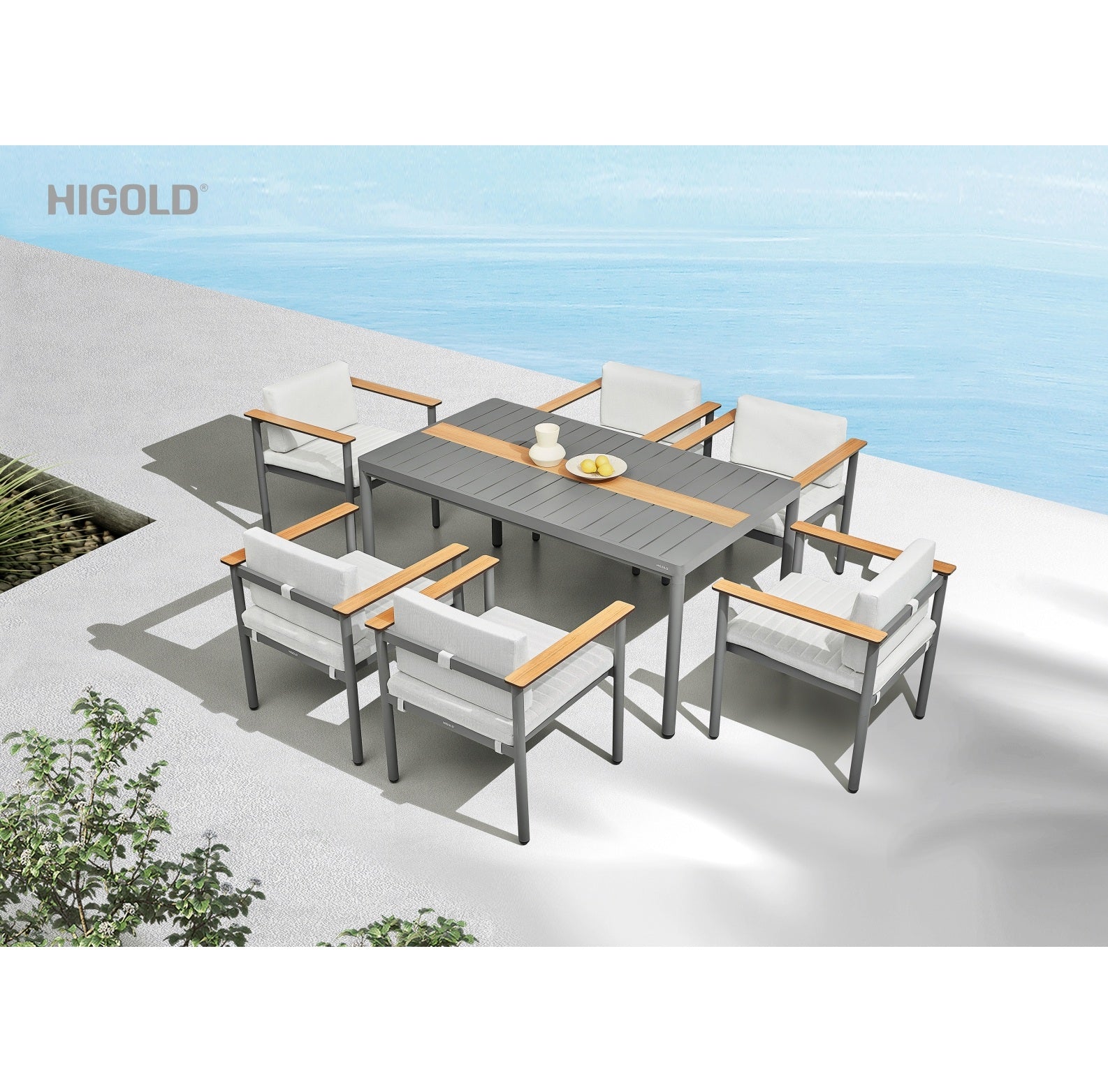 NOLA Dining Set Table 72" x 41" + (6) Dining Chairs Aluminum/Polywood