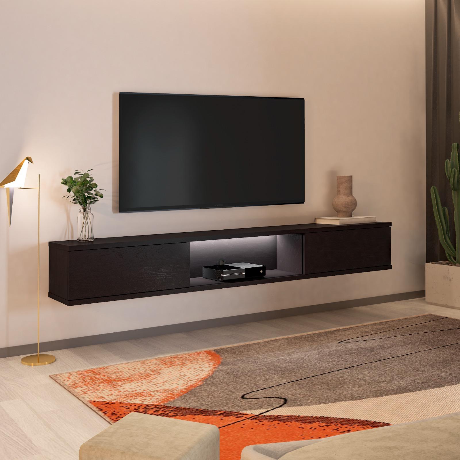 ASTORIA Hanging Console 2.2 (86.6"W) w/LED UV Wood Grain Black
