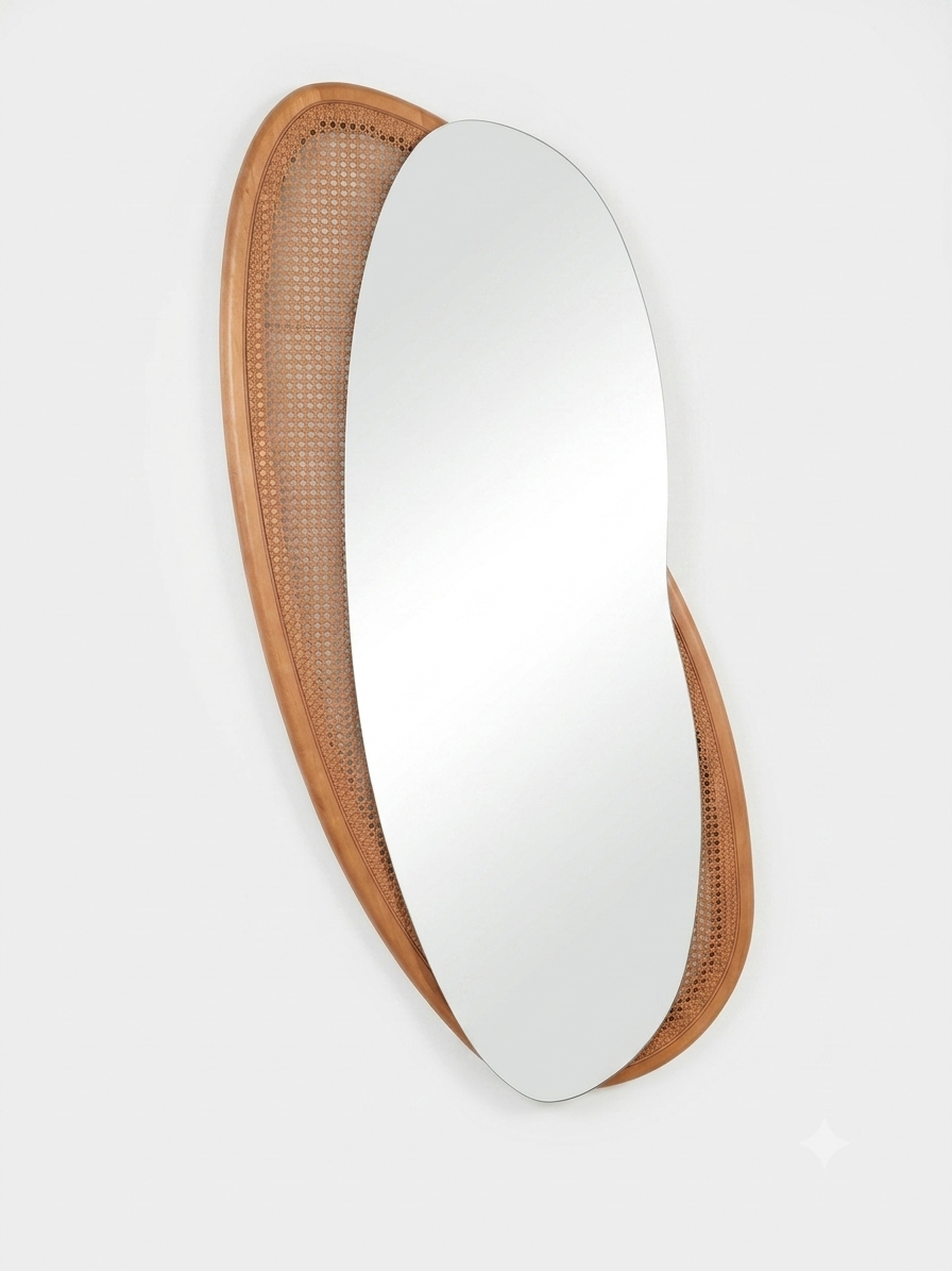 132114 LIBELULA Wall Mirror 37.6"x 70.6"Ht Carvalho (Oak) Amendoa (Almond)/Nogueira Mesh