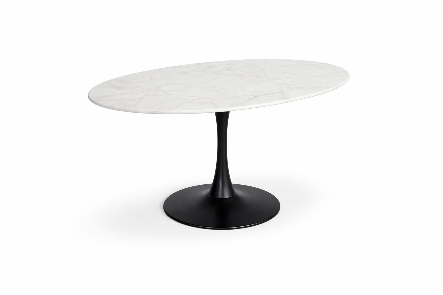 ND709 Oval Dining Table White Marble / Black Base
