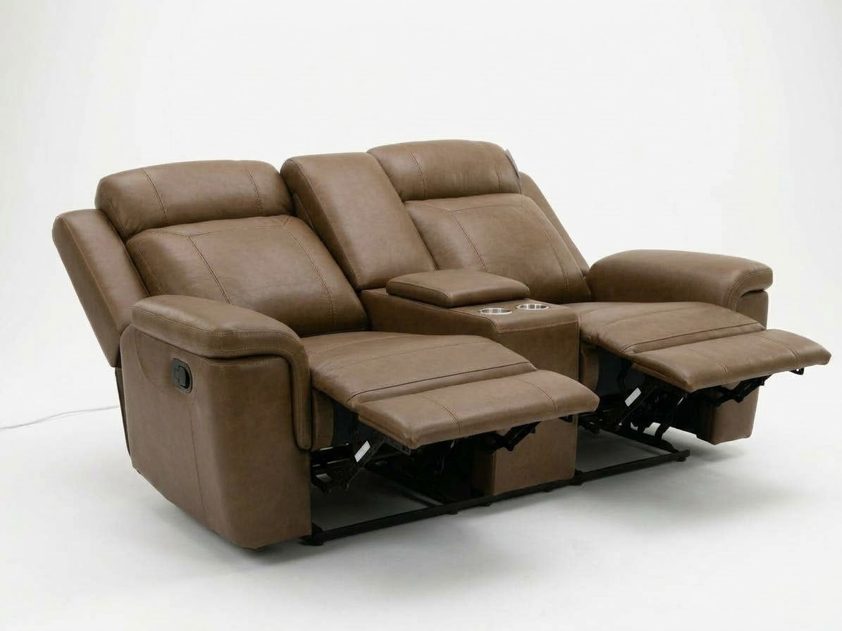 8379 2-Seater Manual Recliner Loveseat w/Console Leather/M Brown