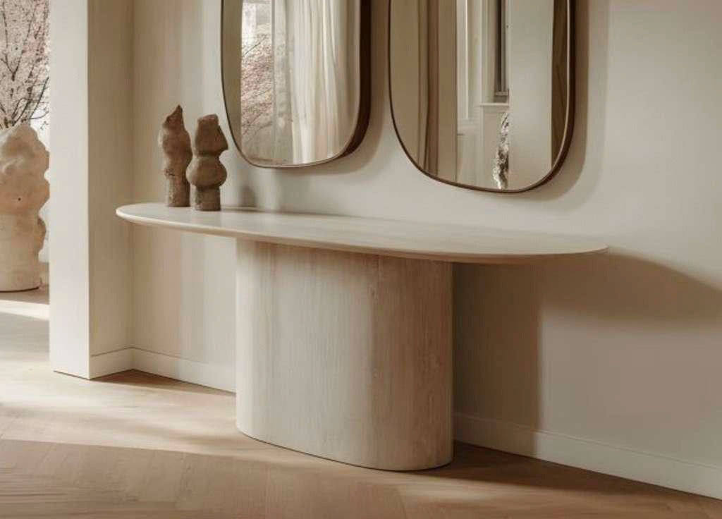 Petra Console Beige Travertine Marble Matte Finish