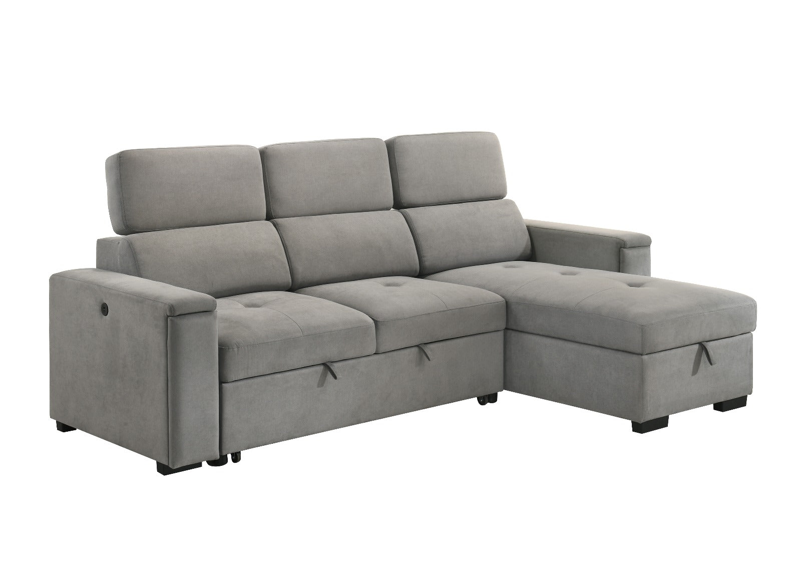 U722 Sectional Sofa Bed (Reversible) w/Storage/Cup Holders/USB Grey Fabric
