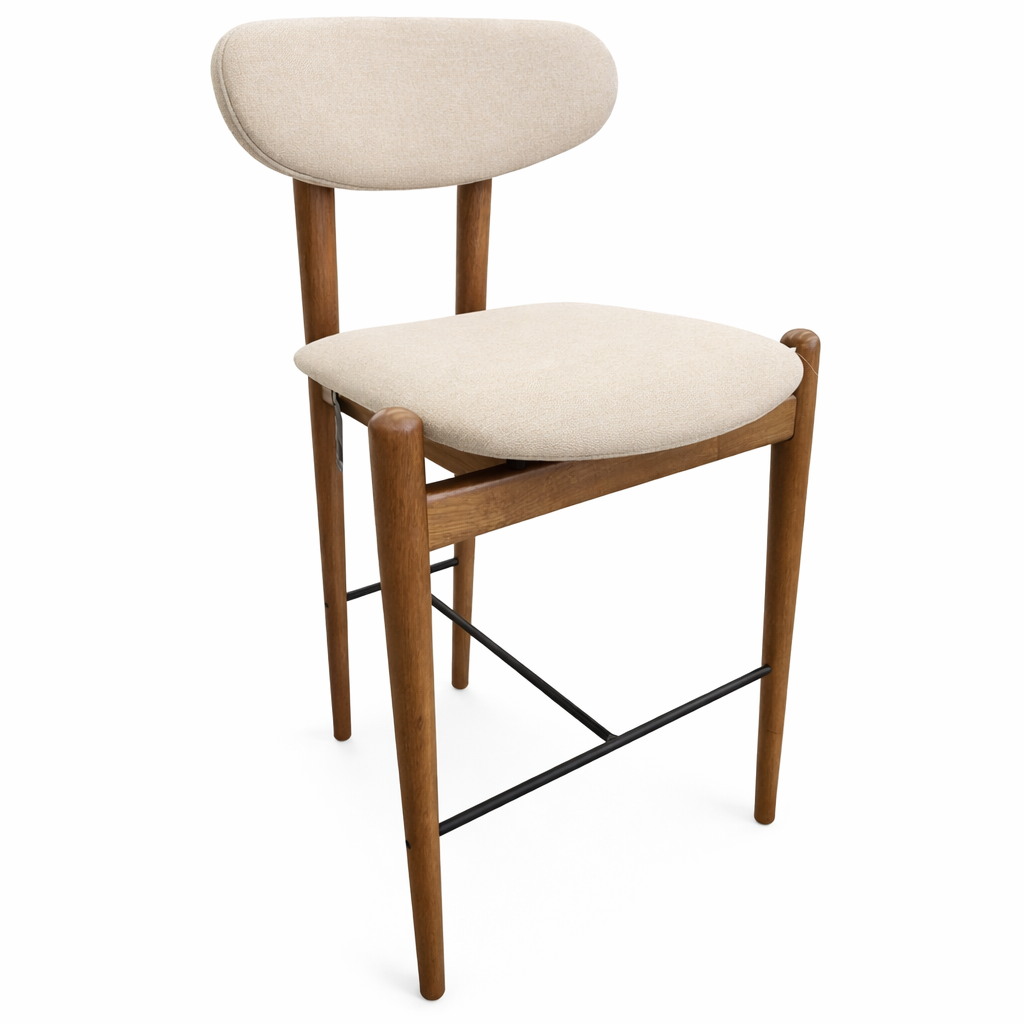 CAD936 MID Barstool (counter height) Amendoa/Beige Fabric/Brown Back-Strap
