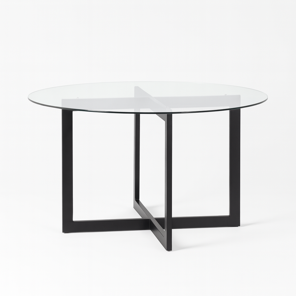 ND084 Round Dining Table 12mm Glass / Black Table Base