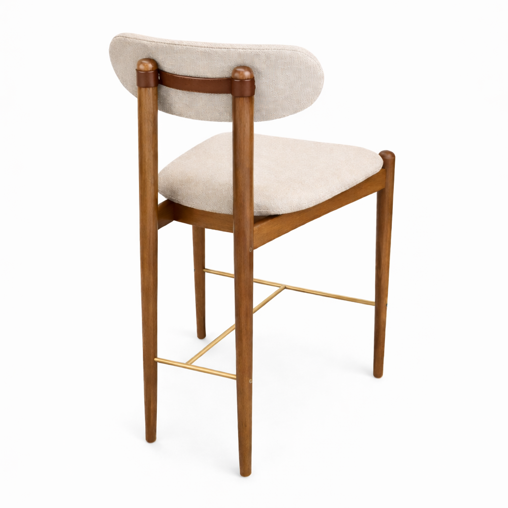 CAD936 MID Barstool (bar height) Amendoa/I 29 Beige Fabric/Brown Back-Strap