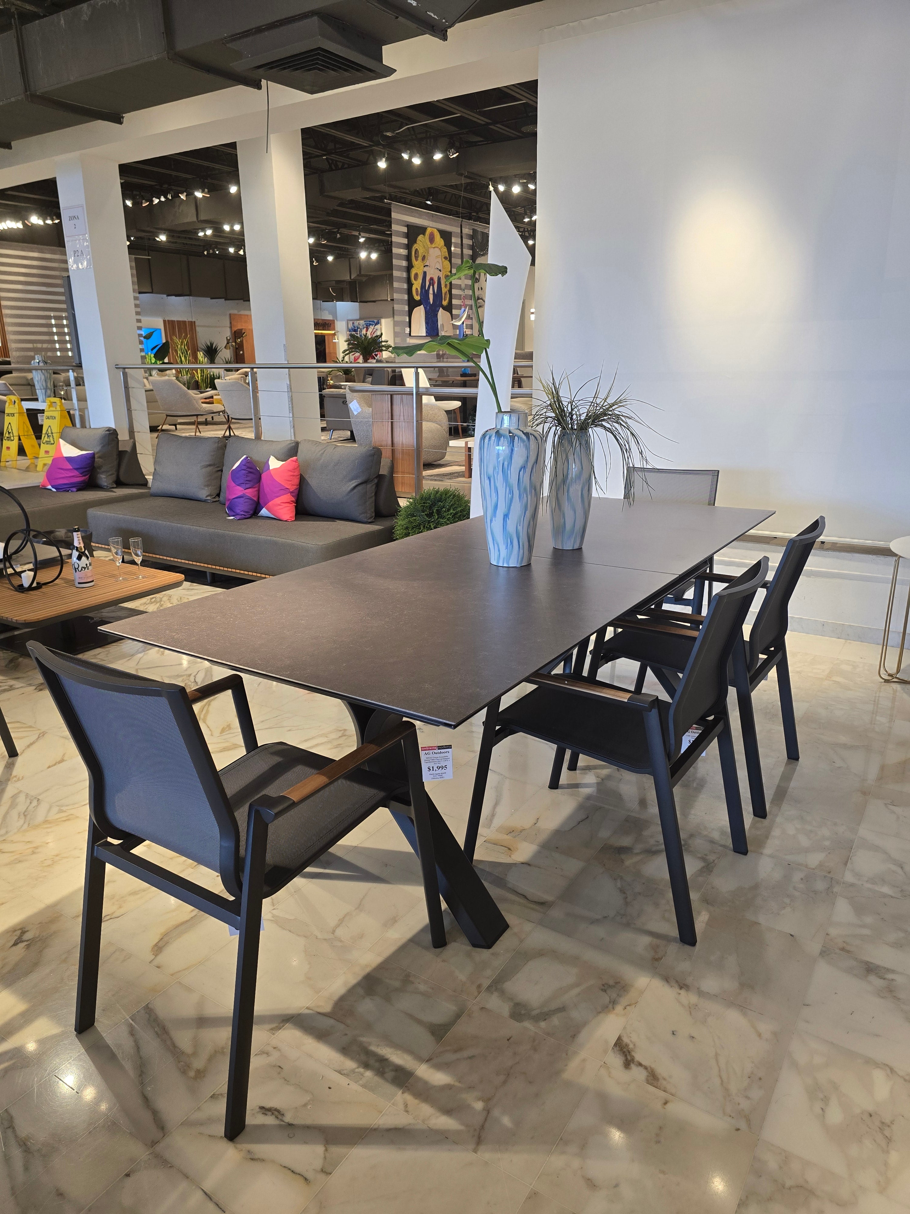 Carson ST Dining Set + (4) Aspen Arm Chair Alm/Sintered Ston Top