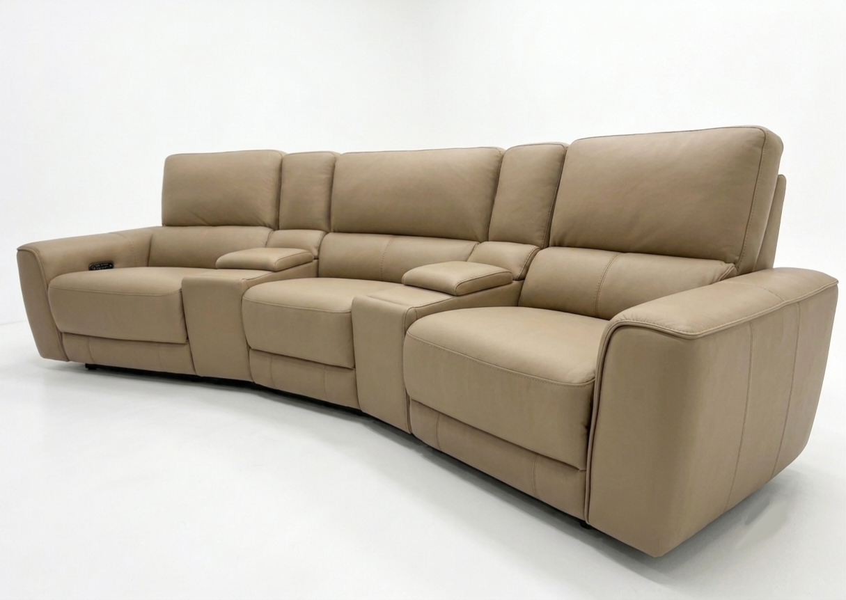 RS-12823 5pcs Power Recliner Home Theater Sofa Set w/USB/PWR Hdrest/Storage Arm Leather Beige