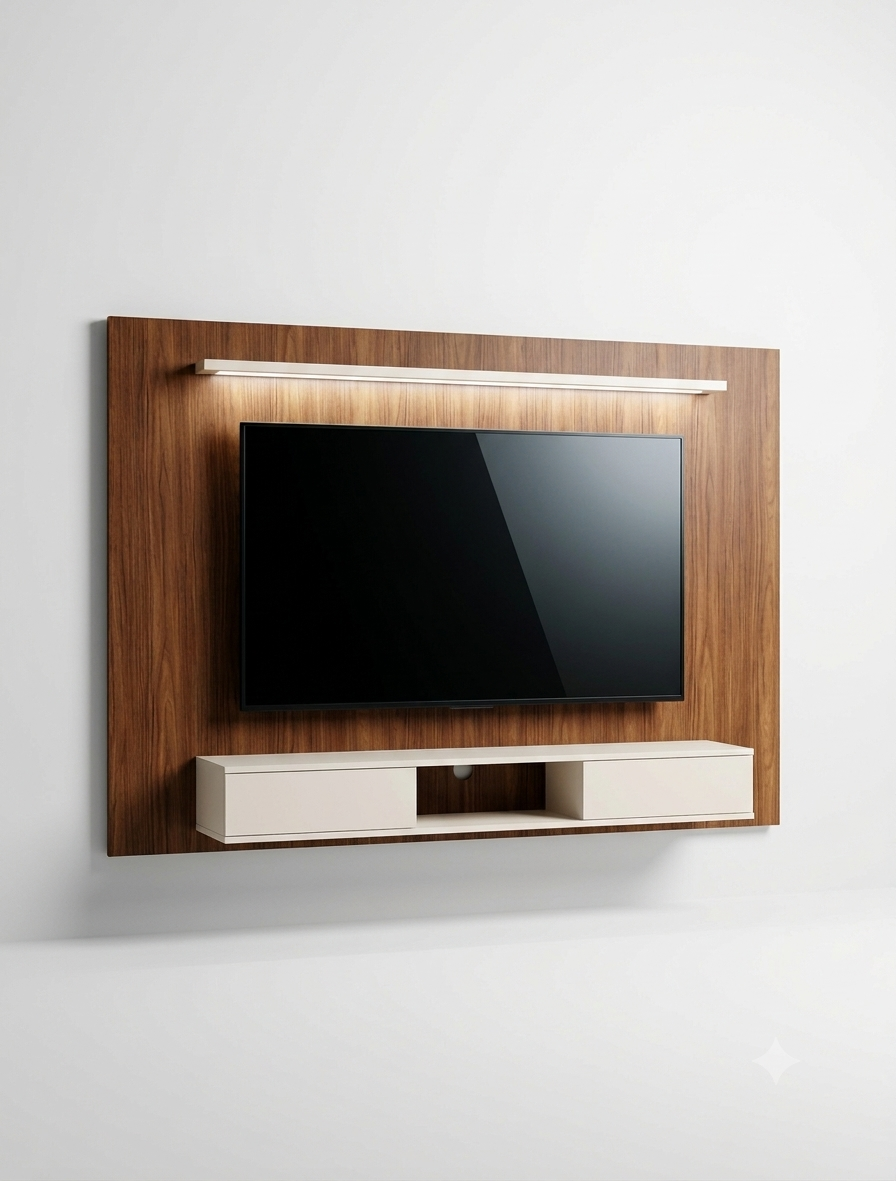 BATELI Wall Hanging TV Unit 70" w/LED Walnut/ White