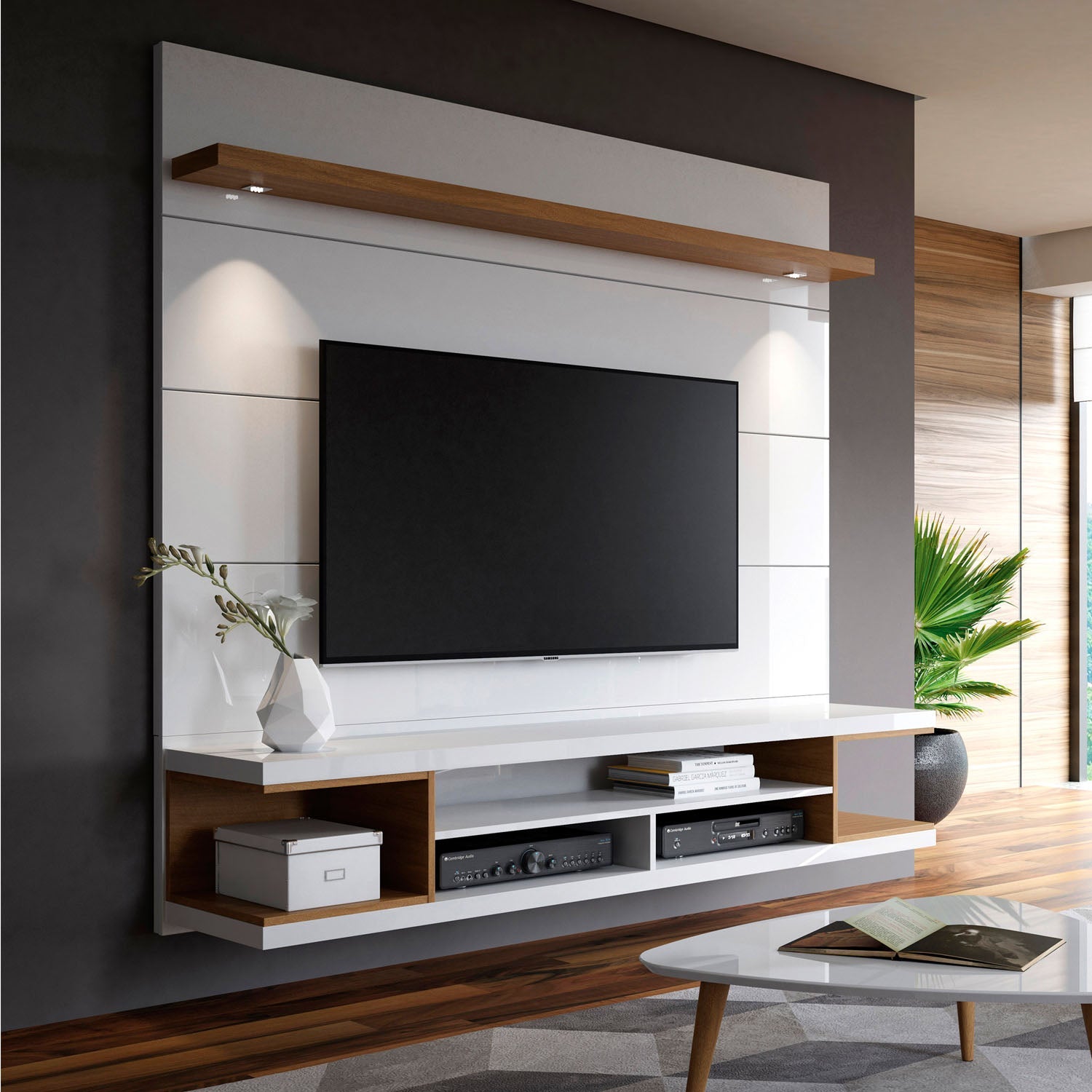 AXEL Hanging Console 2.2m 87"W High Gloss White/Hazelnut