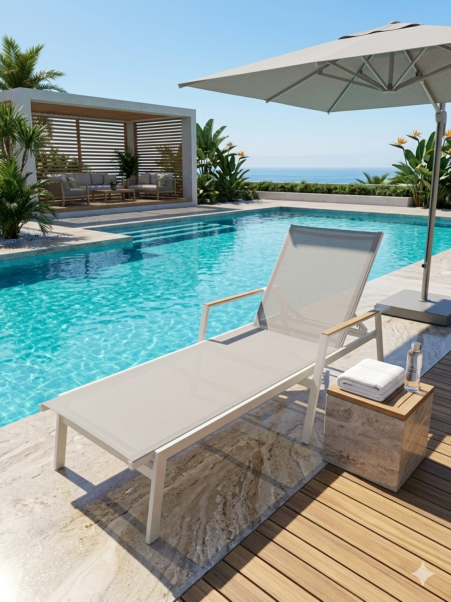 L108 ASPEN Chaise Lounge Aluminum/Wheat T111042 Sling/Frame: White